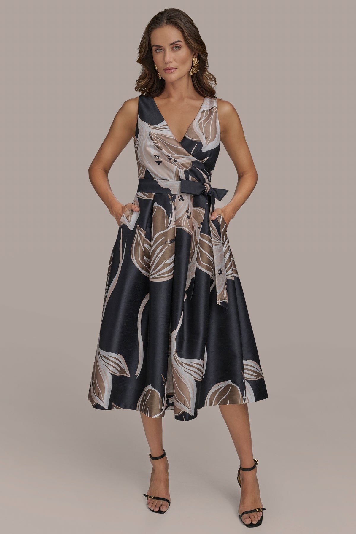 Floral Sleeveless Midi Wrap Dress | A-Line Dress | Donna Karan Floral Sleeveless Midi Wrap Dress | A-Line Dress | Donna Karan