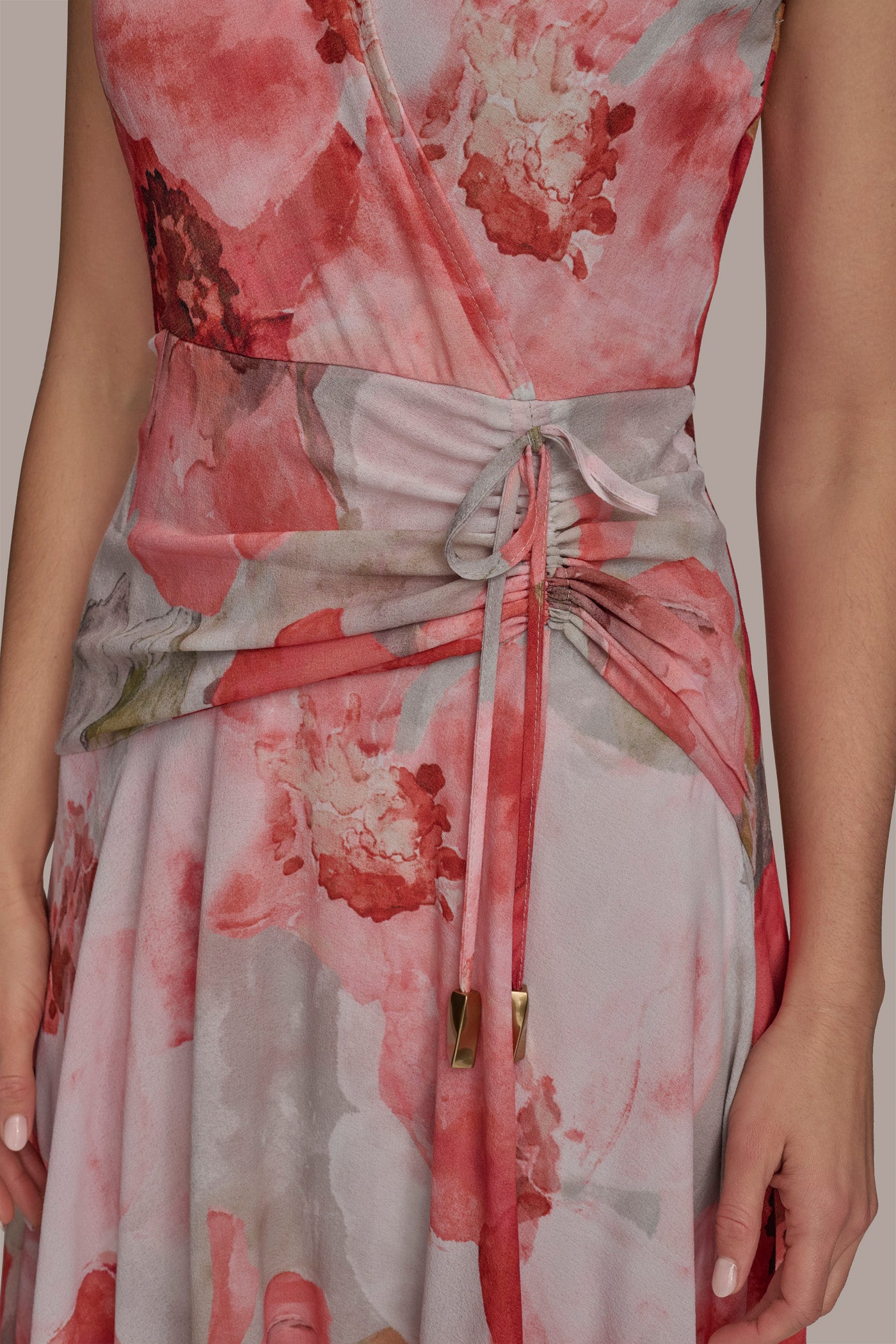 FLORAL FAUX WRAP A LINE MIDI DRESS VIEW 7 FLORAL FAUX WRAP A LINE MIDI DRESS VIEW 7