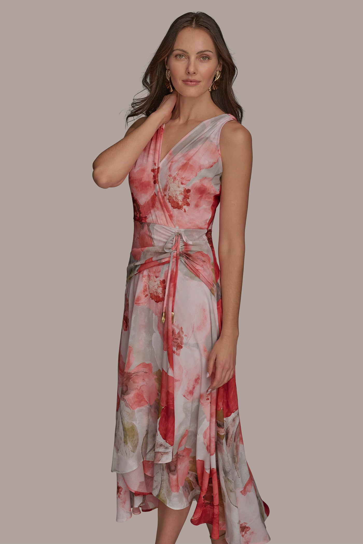 FLORAL FAUX WRAP A LINE MIDI DRESS VIEW 5 FLORAL FAUX WRAP A LINE MIDI DRESS VIEW 5