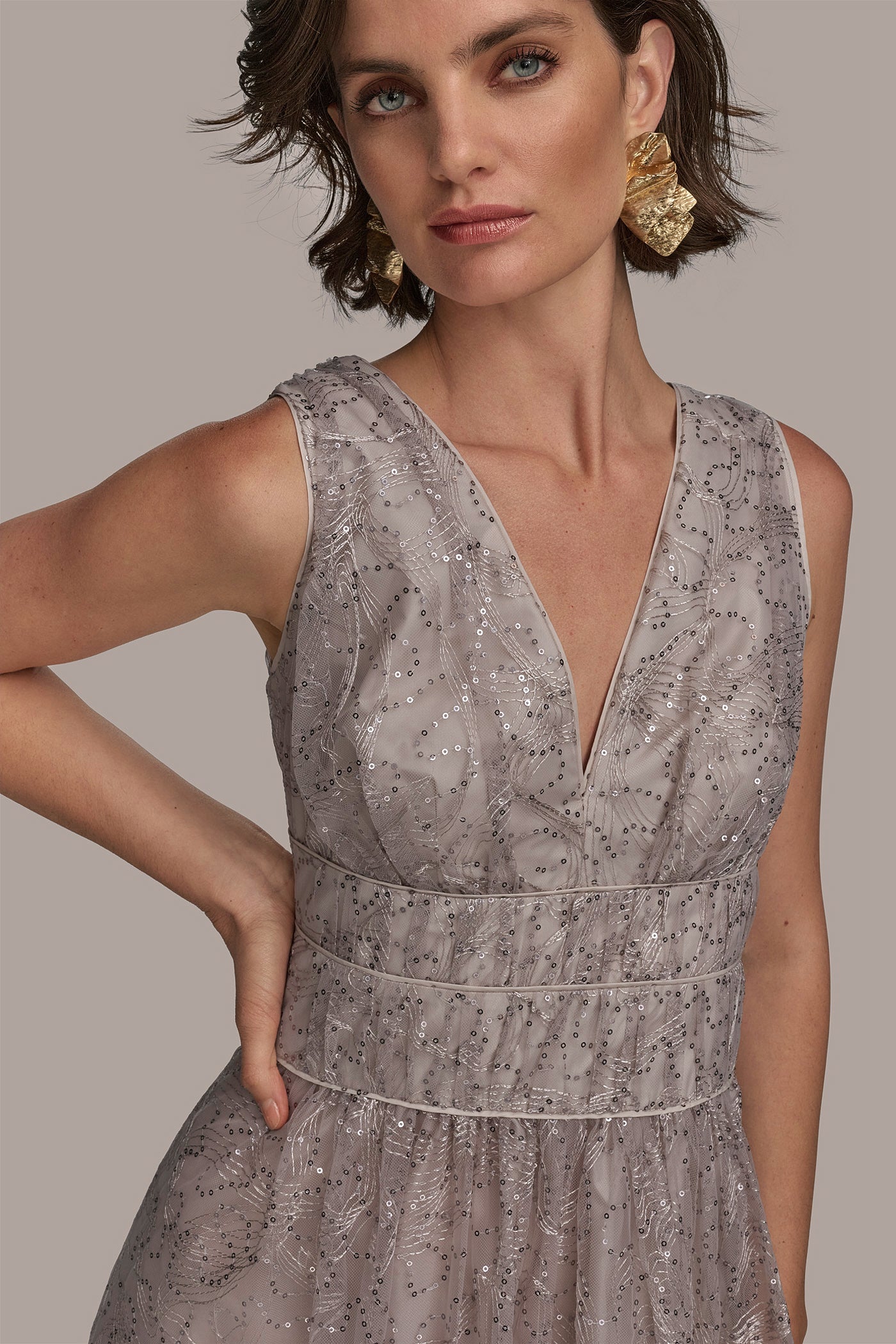 V NECK EMBROIDERED TULLE BALL GOWN VIEW 4 V NECK EMBROIDERED TULLE BALL GOWN VIEW 4