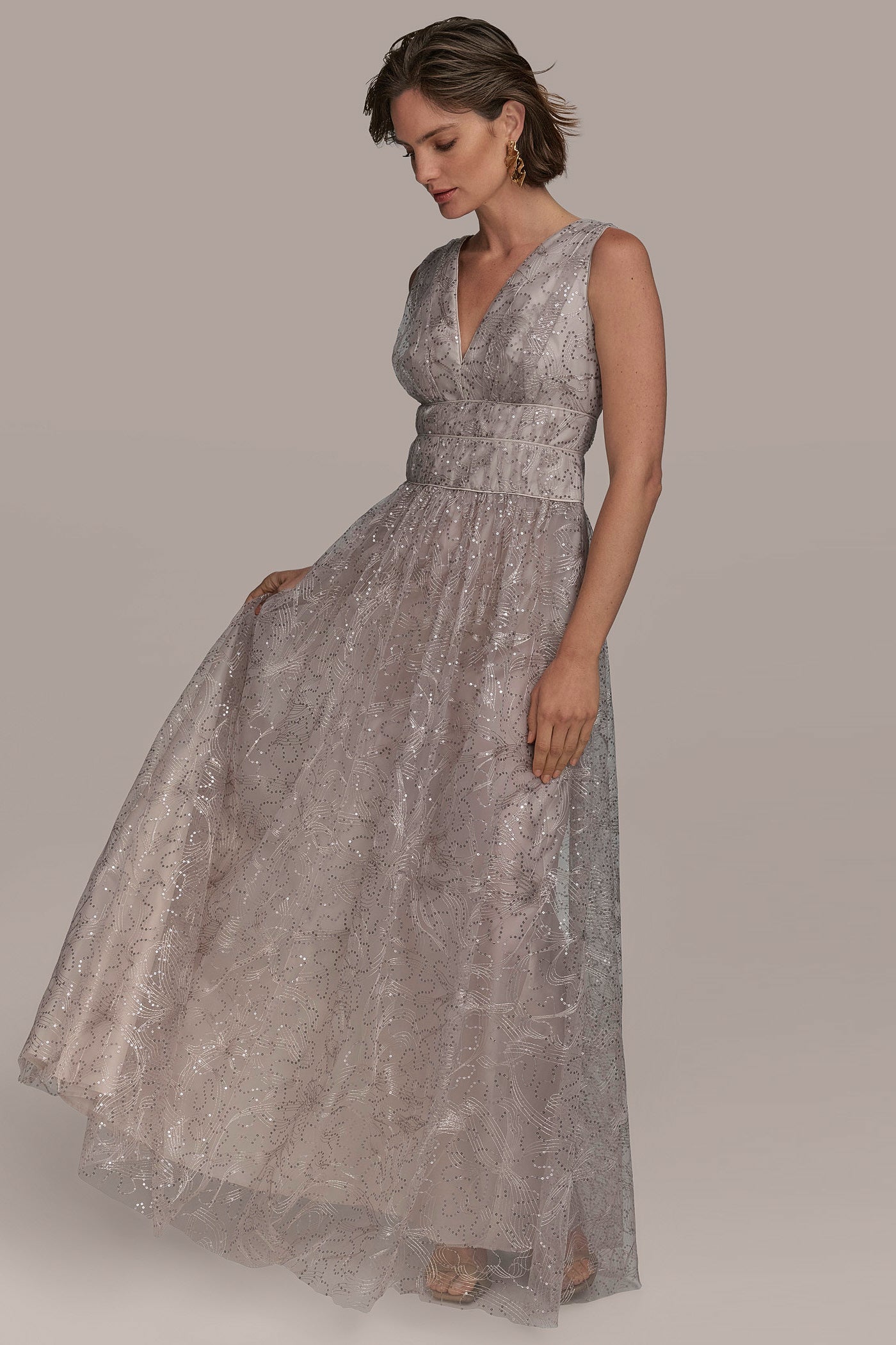V NECK EMBROIDERED TULLE BALL GOWN VIEW 7 V NECK EMBROIDERED TULLE BALL GOWN VIEW 7