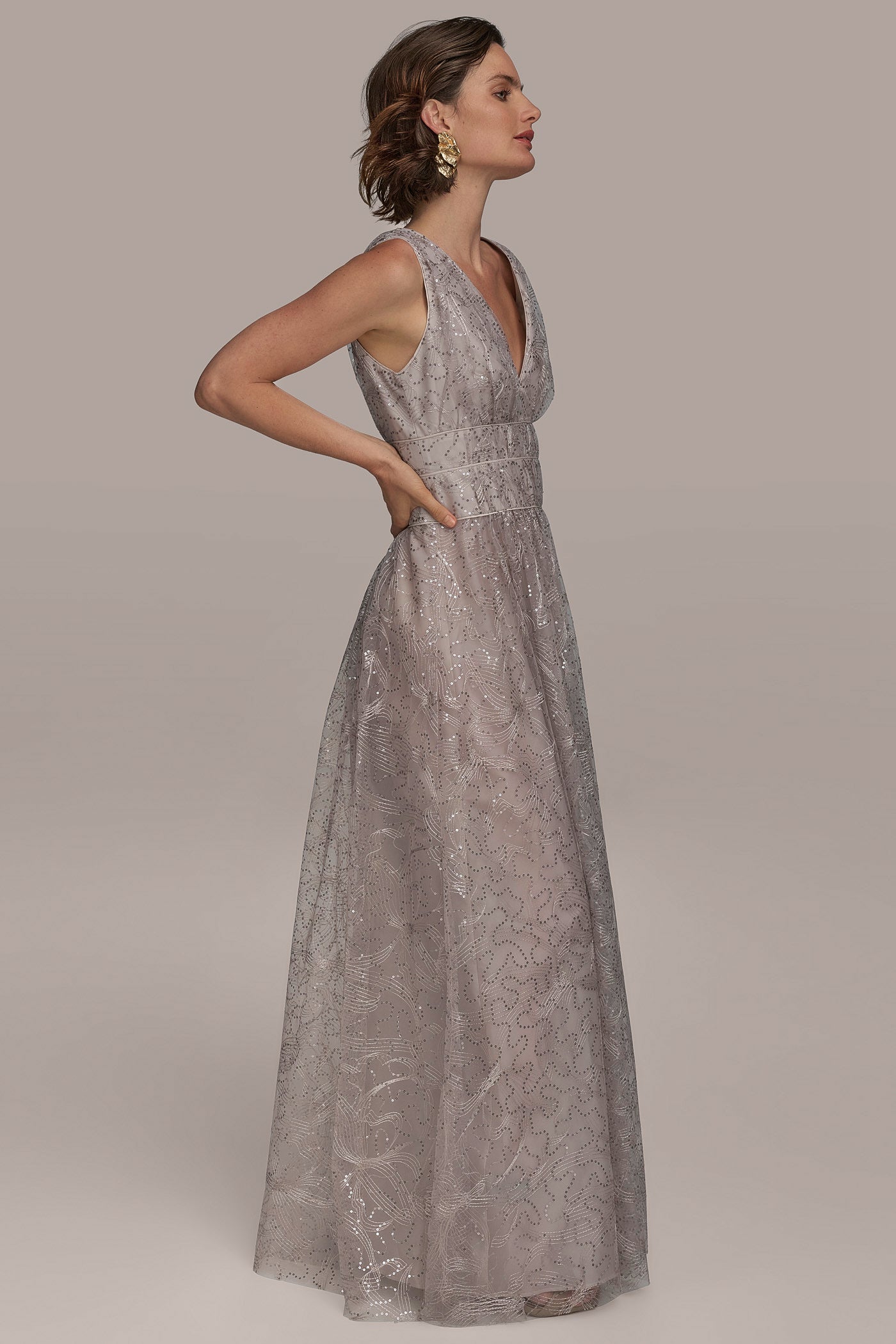 V NECK EMBROIDERED TULLE BALL GOWN VIEW 3 V NECK EMBROIDERED TULLE BALL GOWN VIEW 3