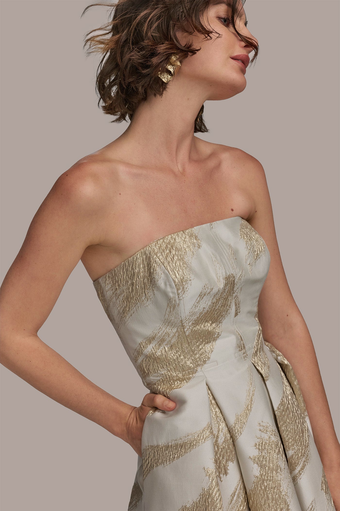 METALLIC JACQUARD BRUSH STROKE BALL GOWN VIEW 4 METALLIC JACQUARD BRUSH STROKE BALL GOWN VIEW 4