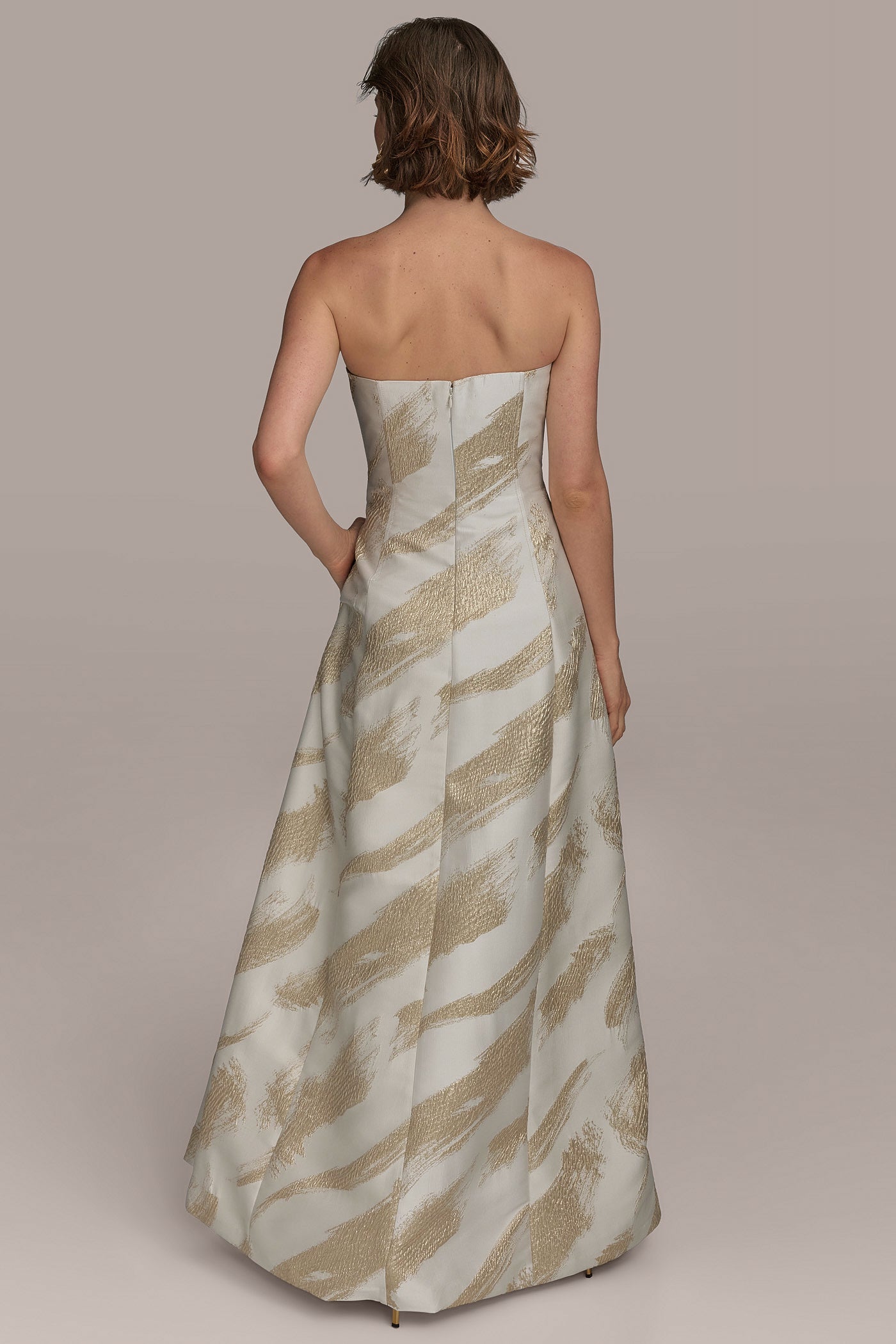 METALLIC JACQUARD BRUSH STROKE BALL GOWN | View 2 | Dresses & Jumpsuits METALLIC JACQUARD BRUSH STROKE BALL GOWN | View 2 | Dresses & Jumpsuits