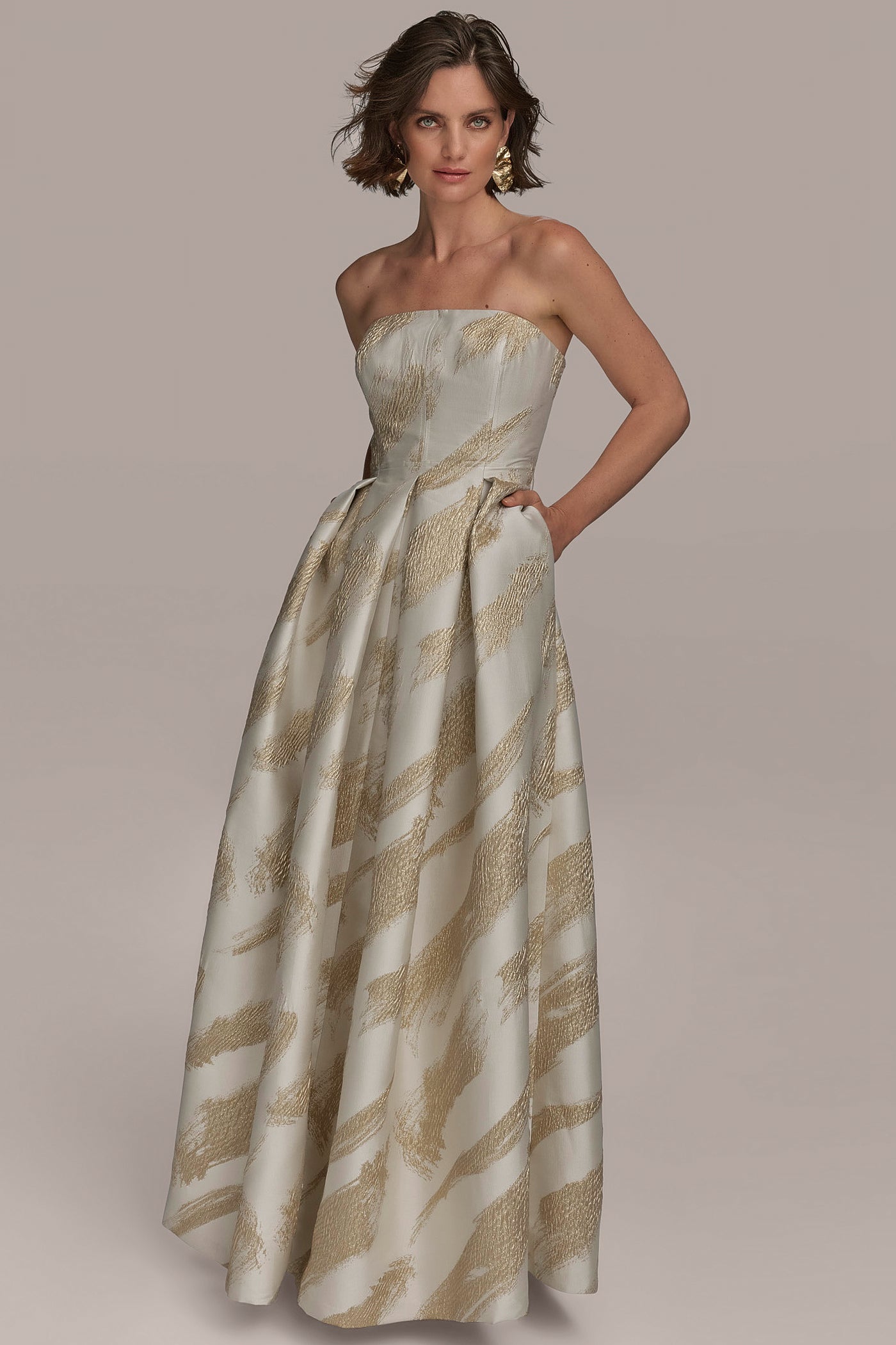 METALLIC JACQUARD BRUSH STROKE BALL GOWN VIEW 6 METALLIC JACQUARD BRUSH STROKE BALL GOWN VIEW 6
