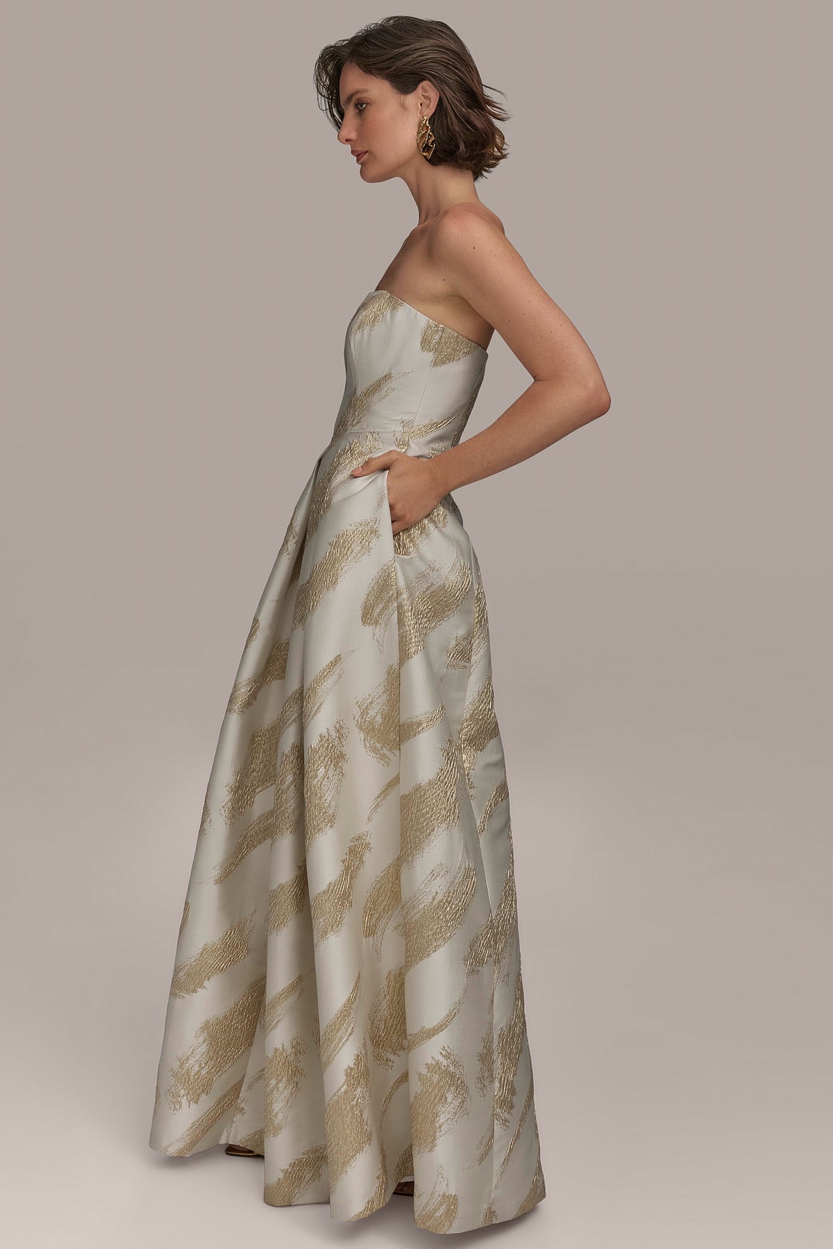 Strapless Metallic Jacquard Ball Gown | Gown