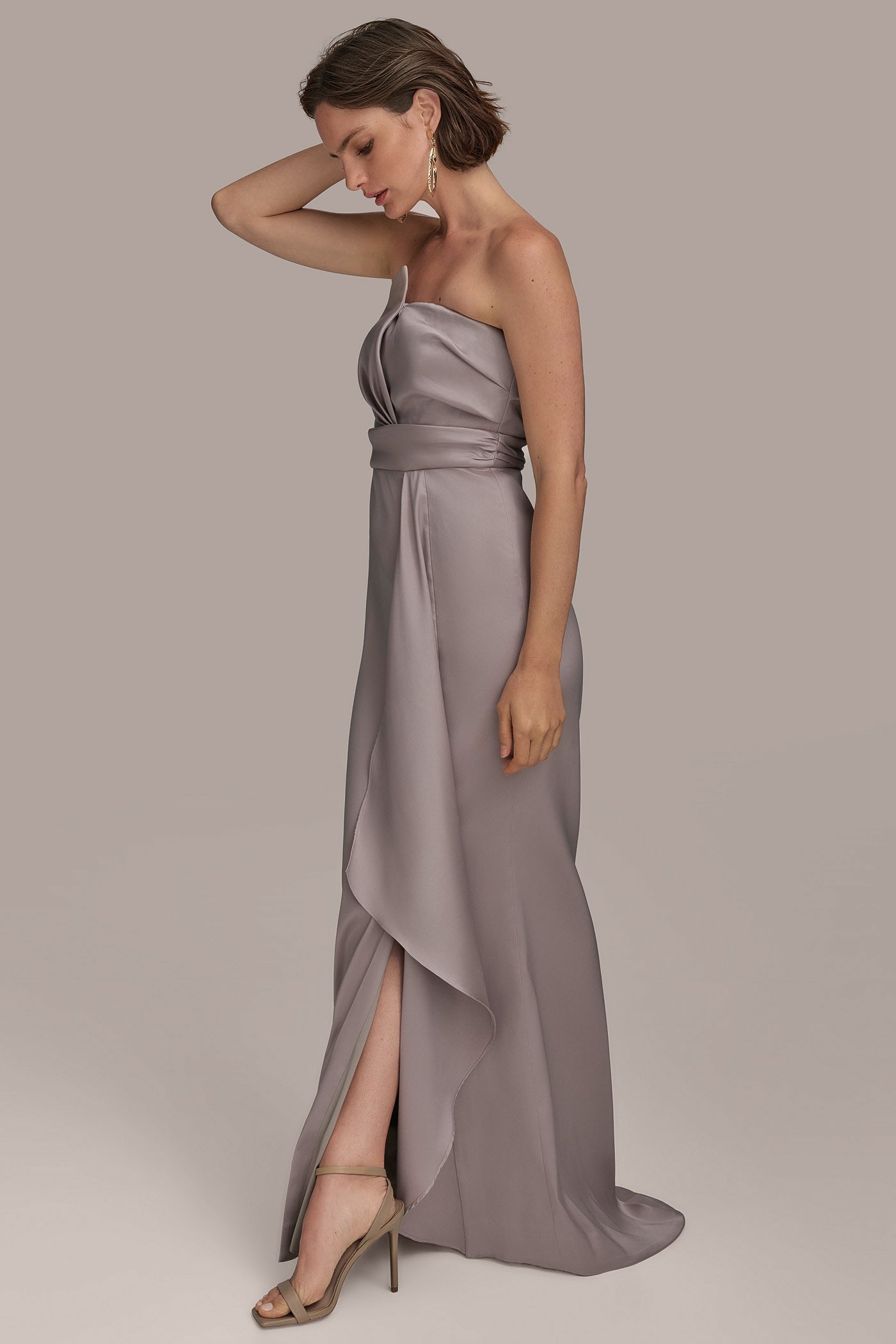 ASYMMETRICAL NECK FRONT DRAPED GOWN VIEW 3 | Evening & Formal ASYMMETRICAL NECK FRONT DRAPED GOWN VIEW 3 | Evening & Formal