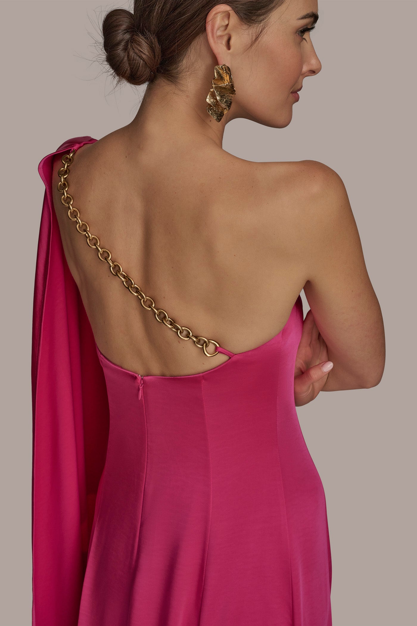 SATIN ONE SHOULDER SCARF A LINE GOWN VIEW 5 SATIN ONE SHOULDER SCARF A LINE GOWN VIEW 5