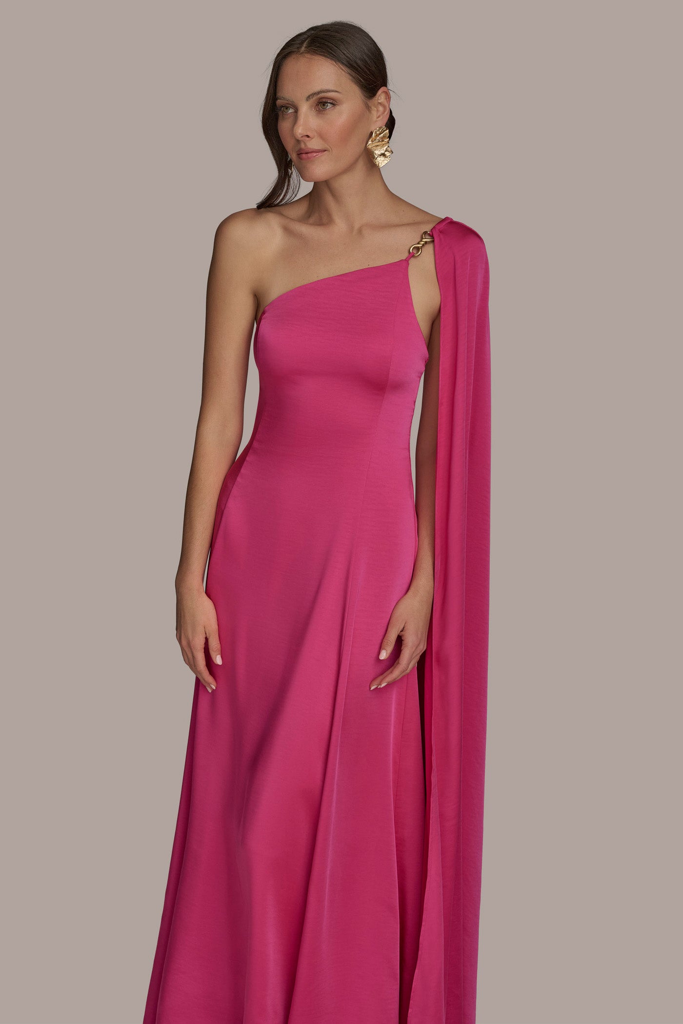 SATIN ONE SHOULDER SCARF A LINE GOWN VIEW 9 SATIN ONE SHOULDER SCARF A LINE GOWN VIEW 9