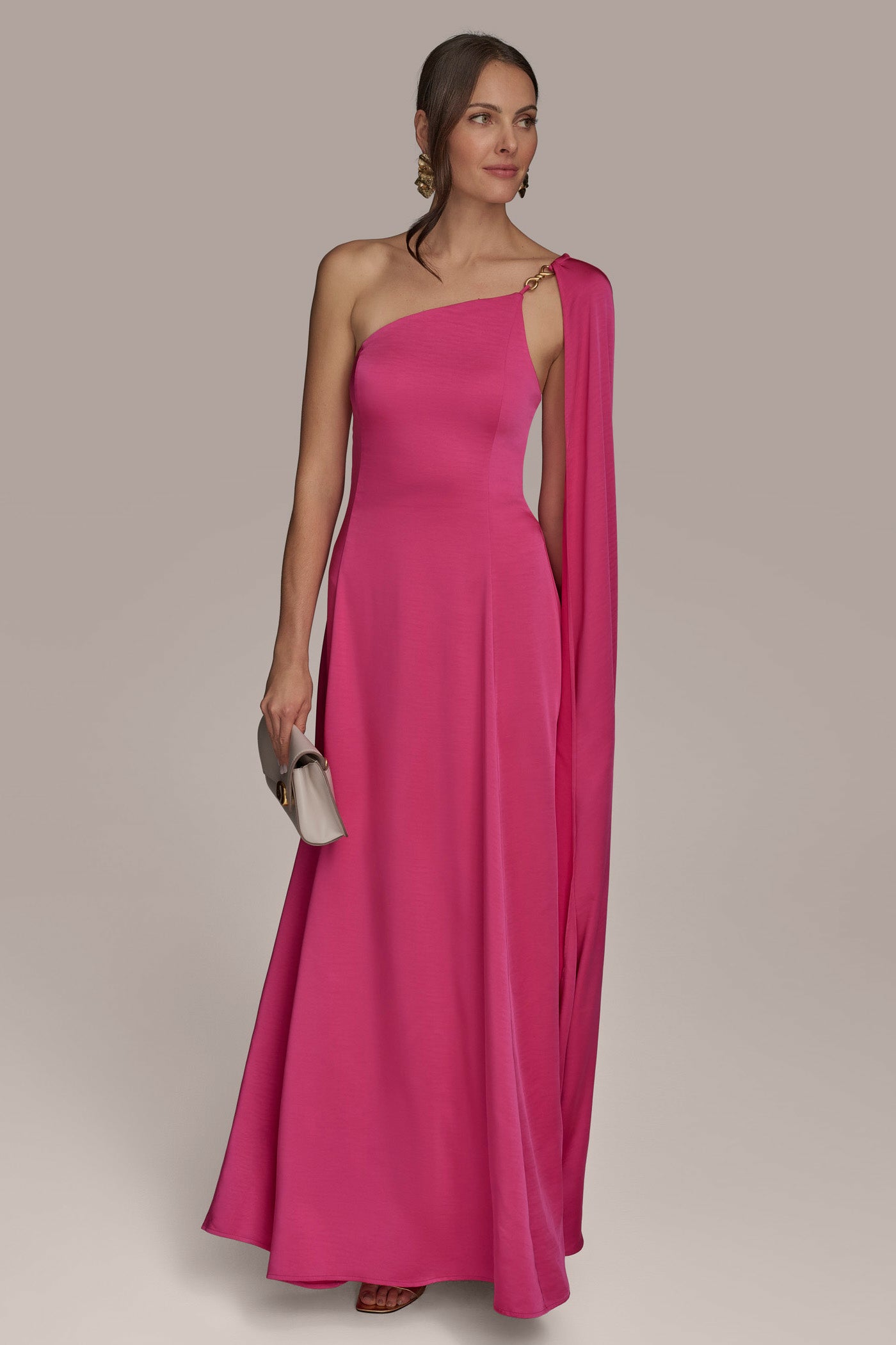 SATIN ONE SHOULDER SCARF A LINE GOWN | View 1 | Ball Gowns SATIN ONE SHOULDER SCARF A LINE GOWN | View 1 | Ball Gowns