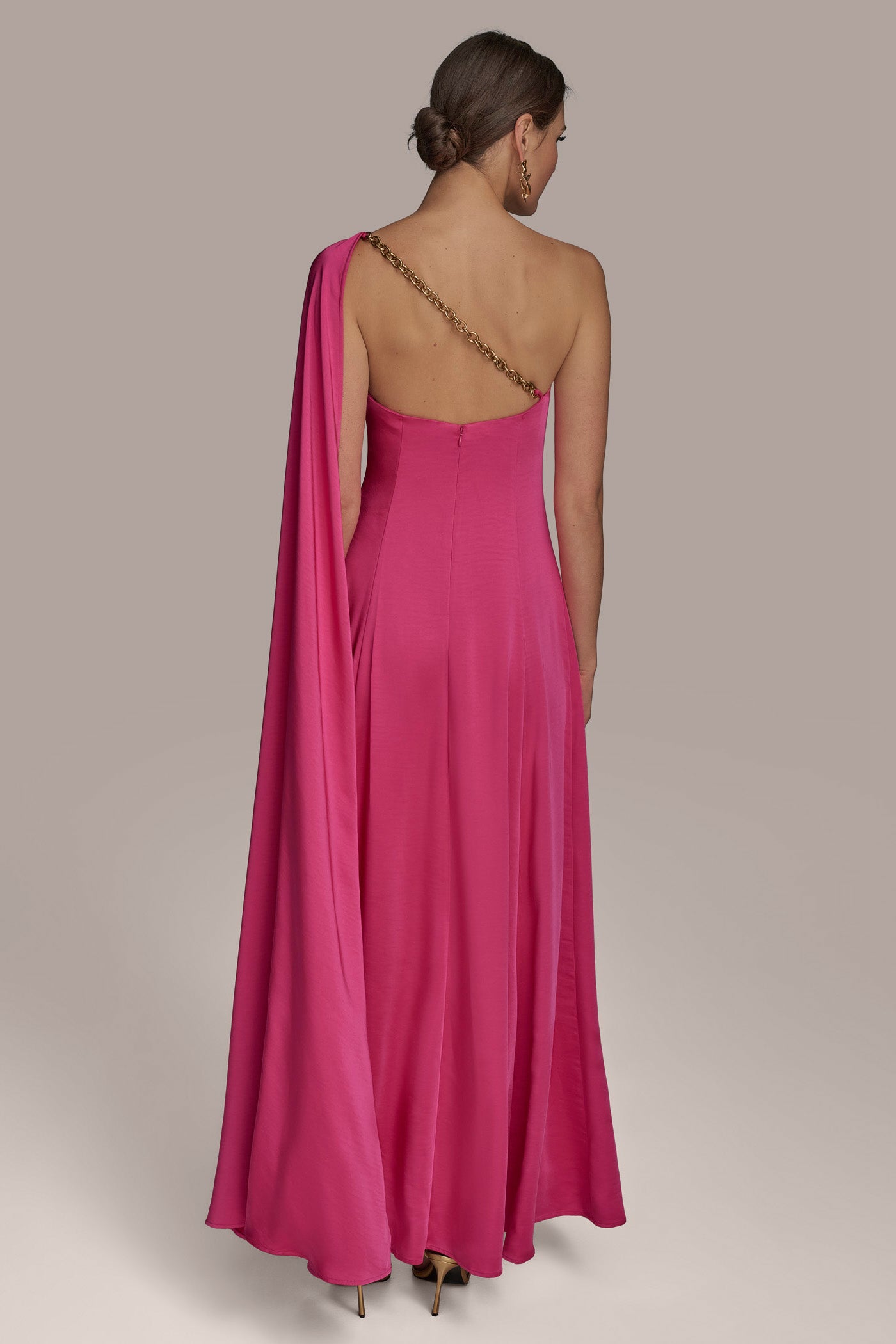 SATIN ONE SHOULDER SCARF A LINE GOWN VIEW 6 SATIN ONE SHOULDER SCARF A LINE GOWN VIEW 6