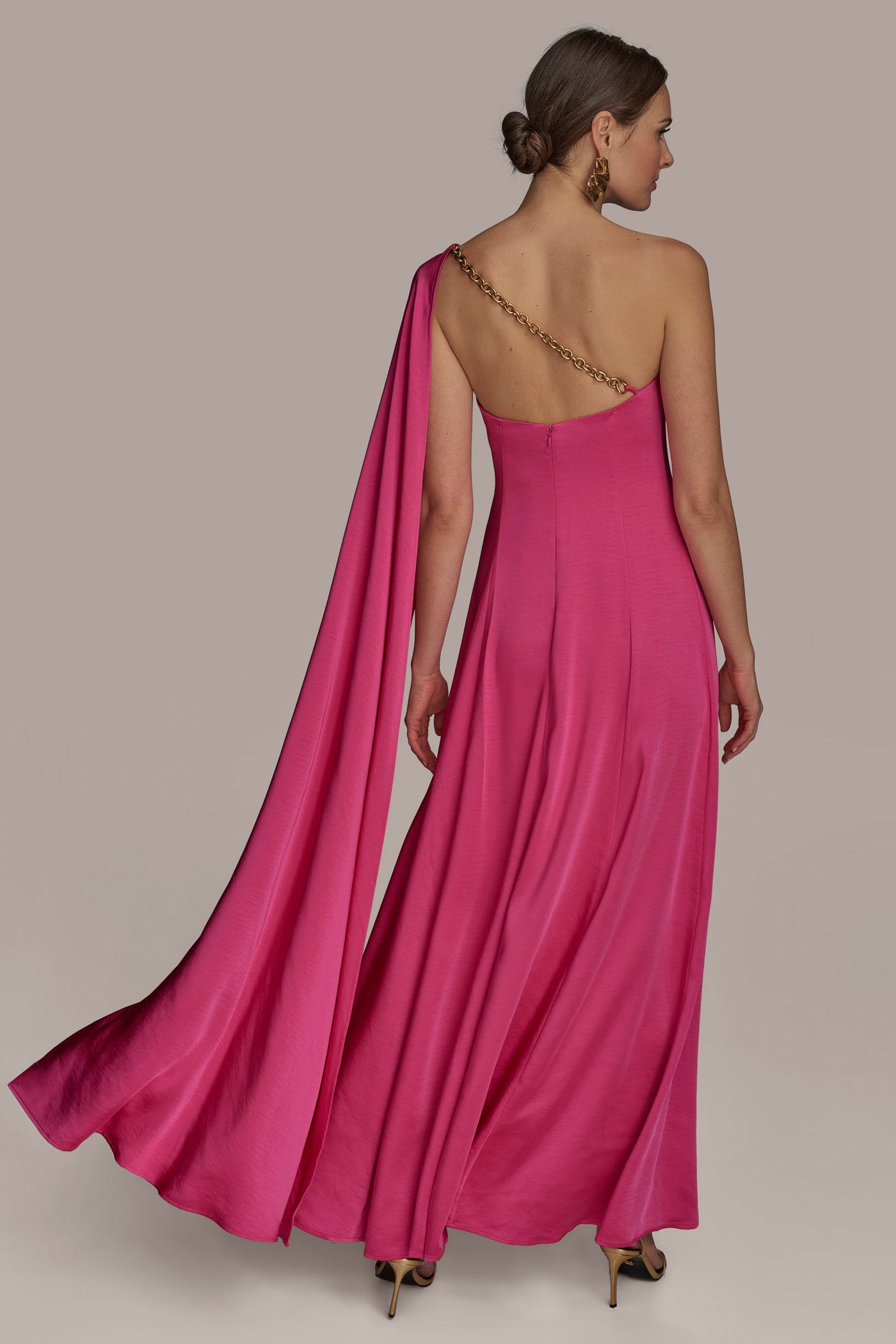 SATIN ONE SHOULDER SCARF A LINE GOWN VIEW 8 SATIN ONE SHOULDER SCARF A LINE GOWN VIEW 8