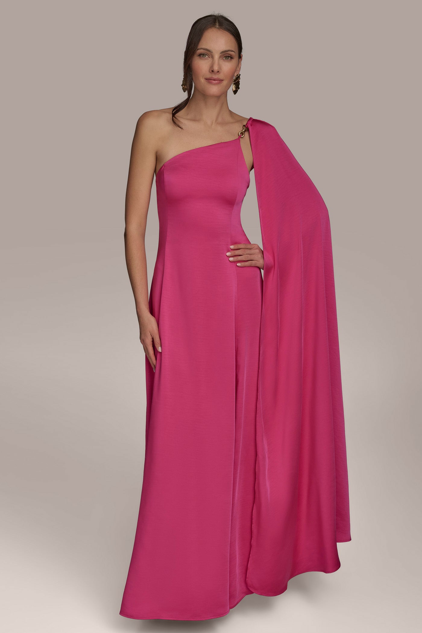 SATIN ONE SHOULDER SCARF A LINE GOWN VIEW 7 SATIN ONE SHOULDER SCARF A LINE GOWN VIEW 7