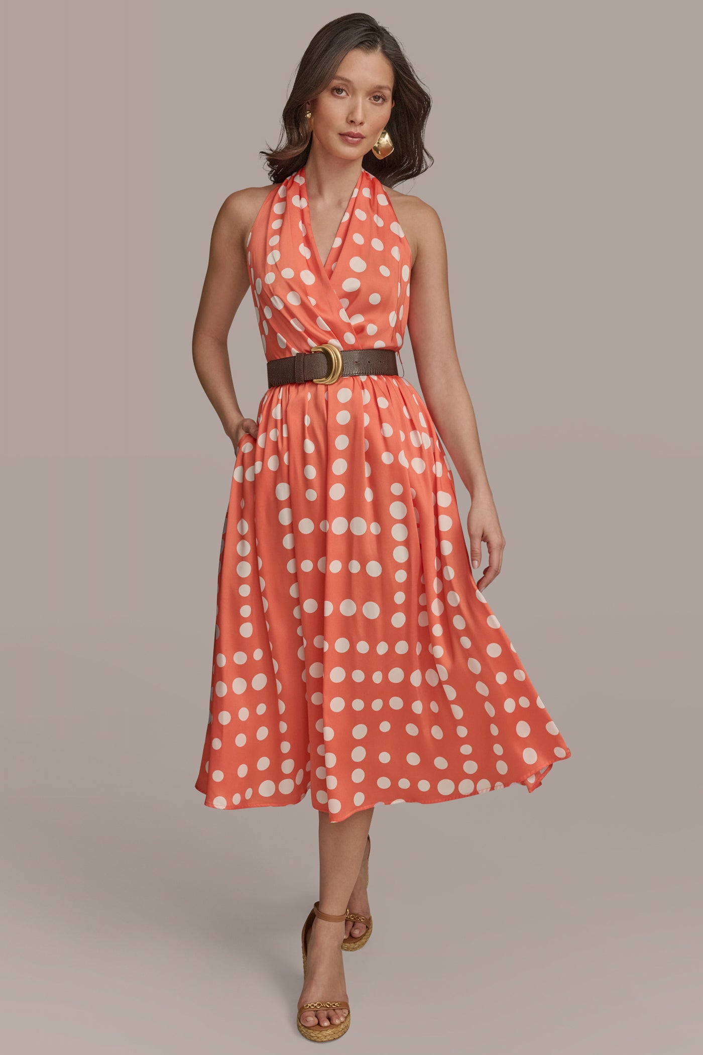 BELTED POLKA-DOT WRAP-EFFECT MIDI DRESS | View 1 | Essential Dresses BELTED POLKA-DOT WRAP-EFFECT MIDI DRESS | View 1 | Essential Dresses