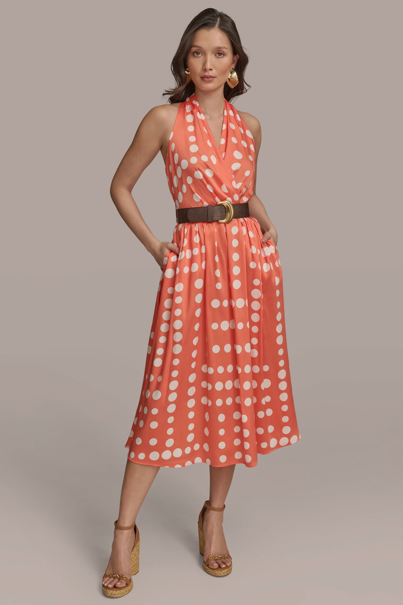 BELTED POLKA-DOT WRAP-EFFECT MIDI DRESS VIEW 4 BELTED POLKA-DOT WRAP-EFFECT MIDI DRESS VIEW 4