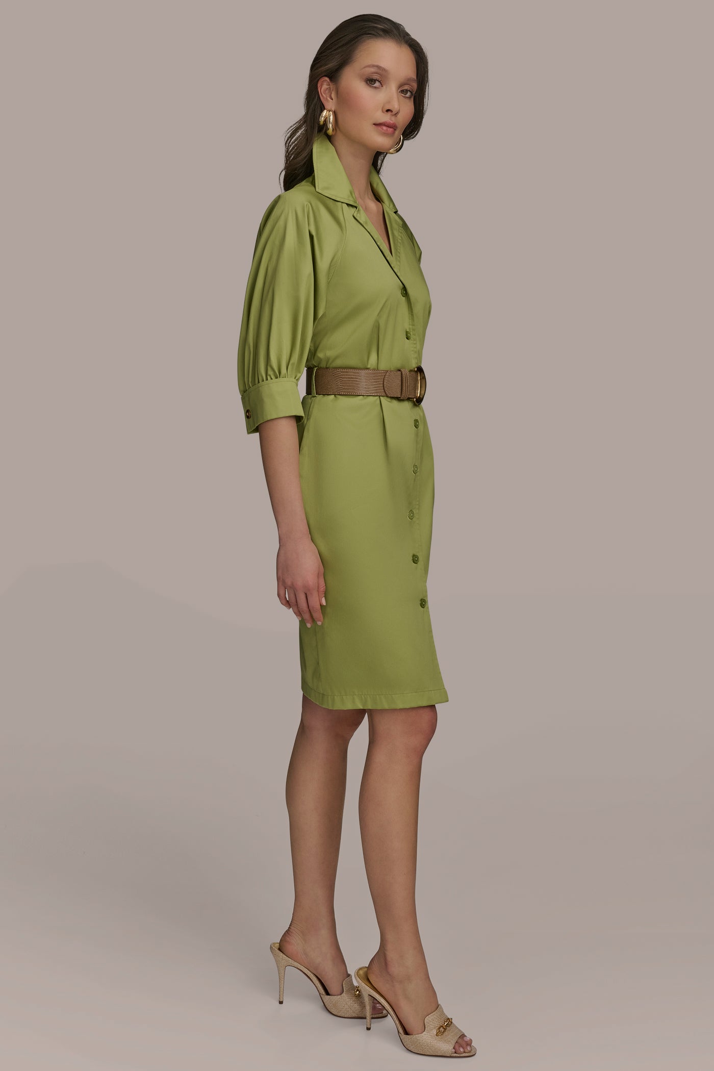 BELTED SHORT SLEEVE SHIRT DRESS VIEW 3 BELTED SHORT SLEEVE SHIRT DRESS VIEW 3