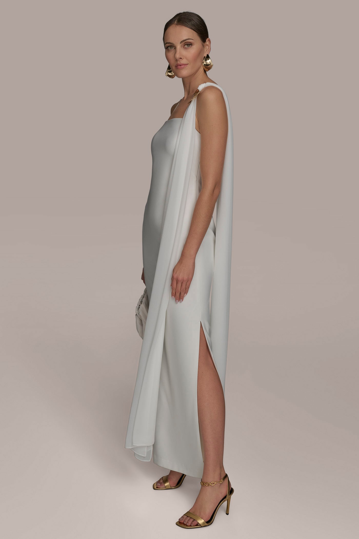 GOWN WITH ONE SHOULDER SCARF VIEW 3 | SALE GOWN WITH ONE SHOULDER SCARF VIEW 3 | SALE
