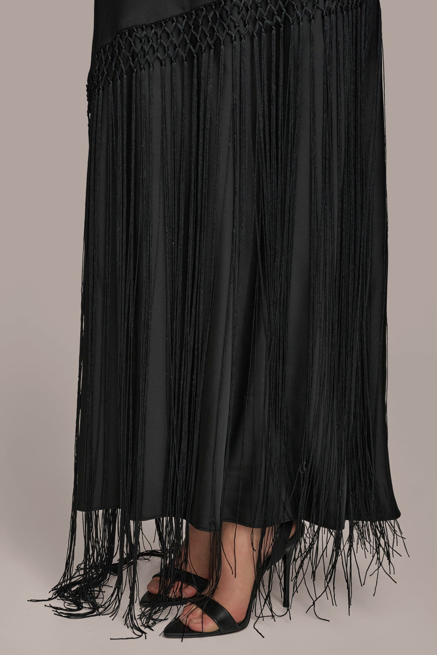 SATIN A LINE GOWN WITH FRINGE VIEW 5 | Black Dresses SATIN A LINE GOWN WITH FRINGE VIEW 5 | Black Dresses