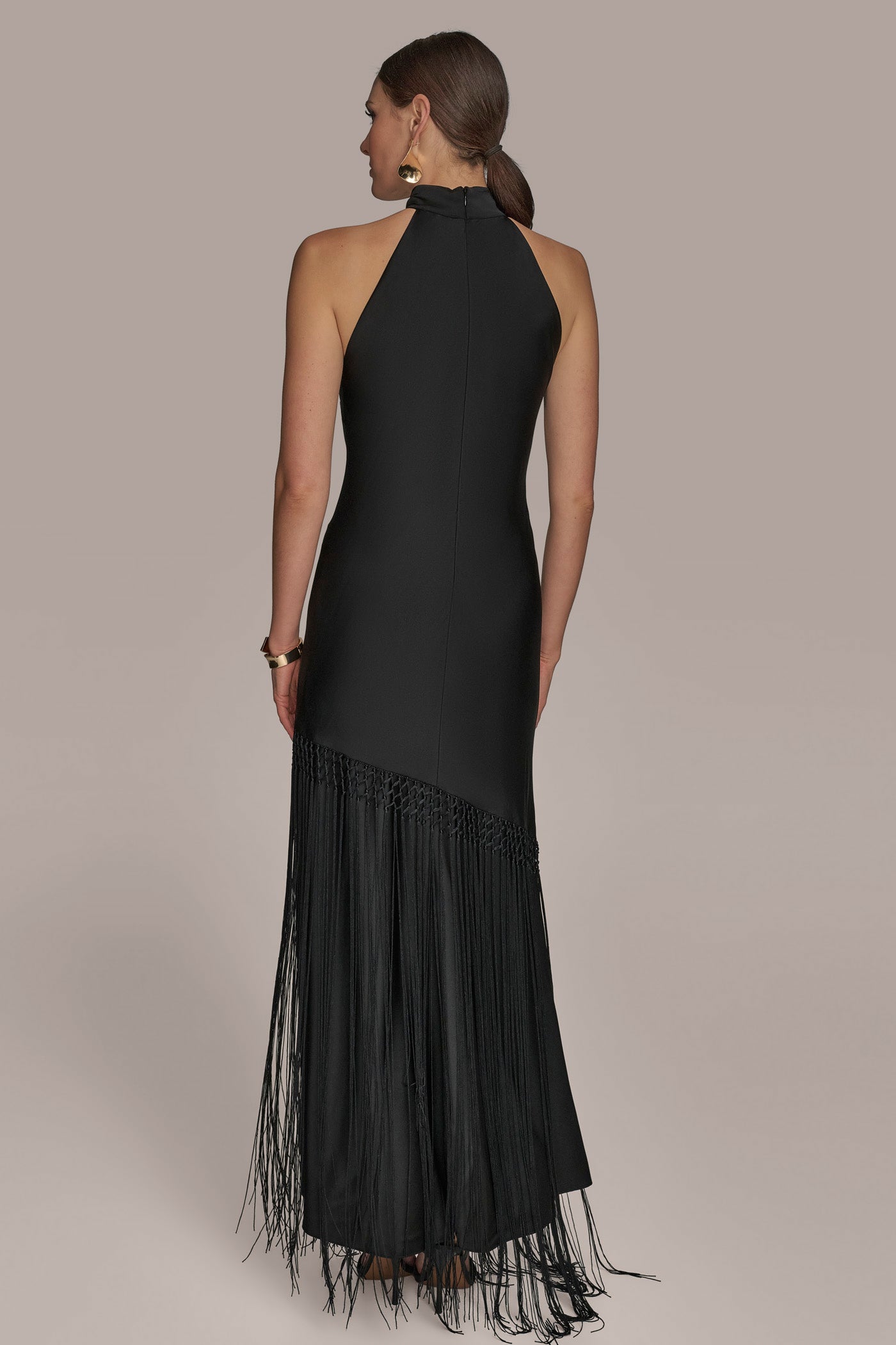 SATIN A LINE GOWN WITH FRINGE | View 2 | Black Dresses SATIN A LINE GOWN WITH FRINGE | View 2 | Black Dresses