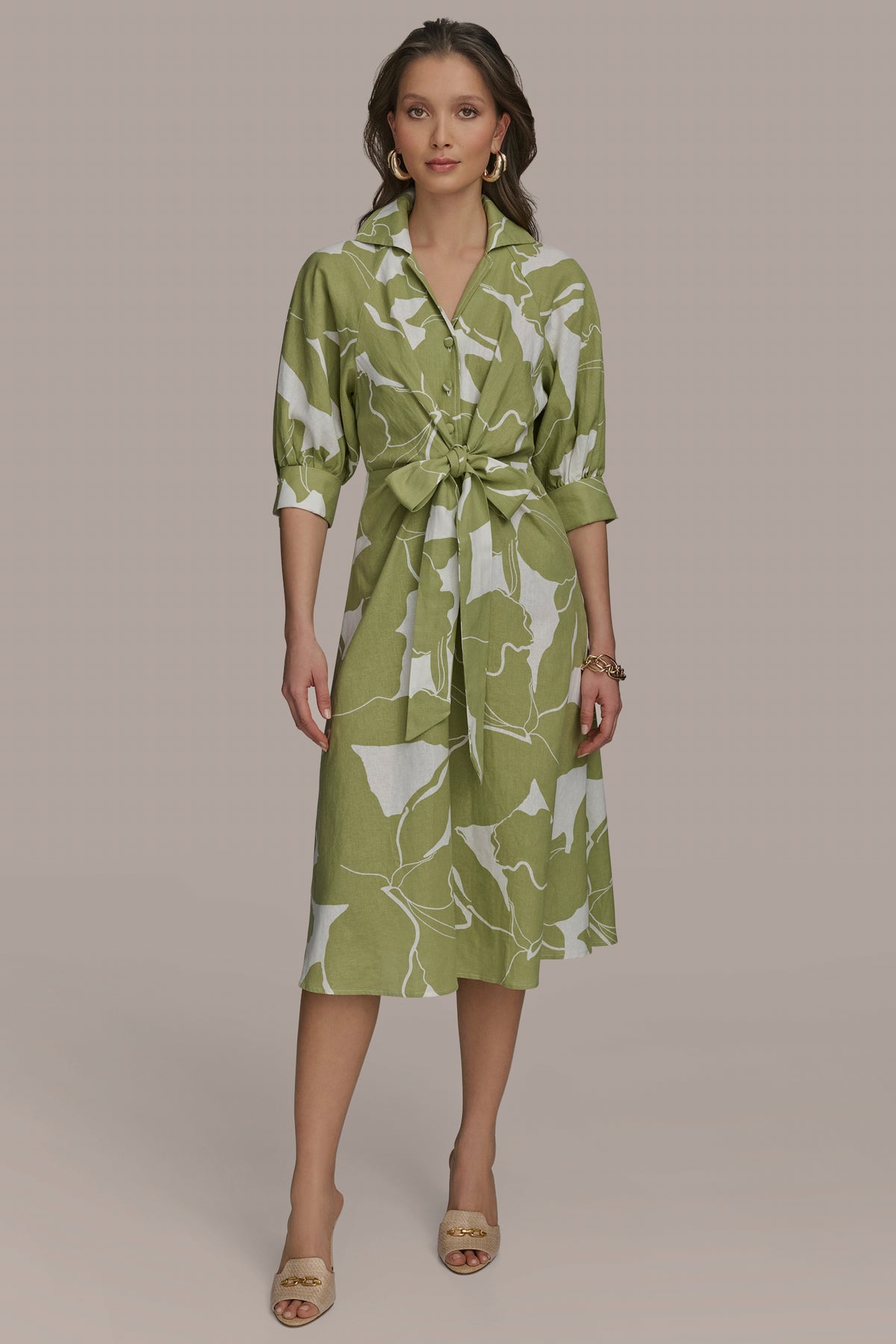 Linen Blend Floral Midi Shirt Dress | Shirt Dress | Donna Karan Linen Blend Floral Midi Shirt Dress | Shirt Dress | Donna Karan