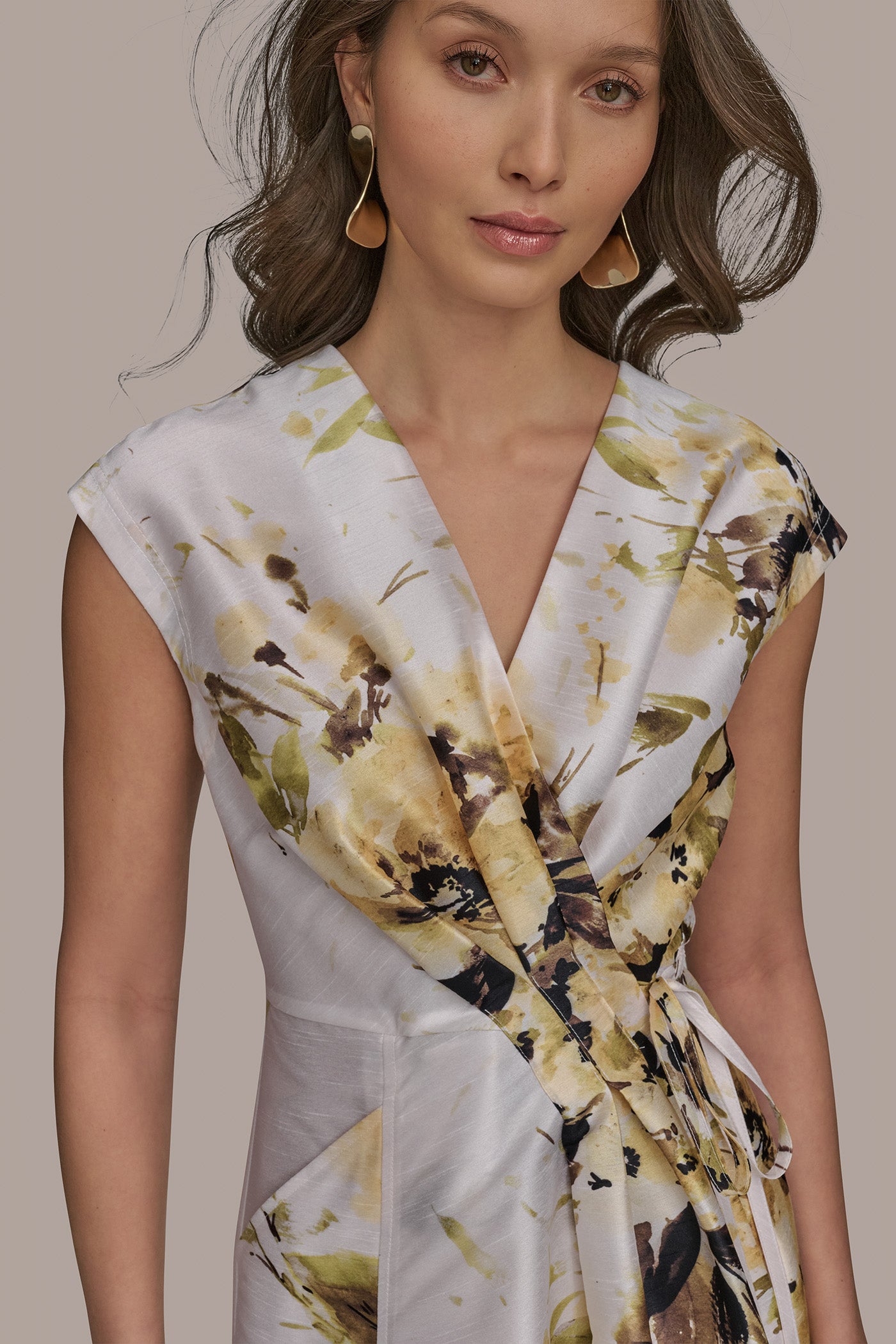 FLORAL FAUX WRAP FIT AND FLARE DRESS VIEW 4 FLORAL FAUX WRAP FIT AND FLARE DRESS VIEW 4