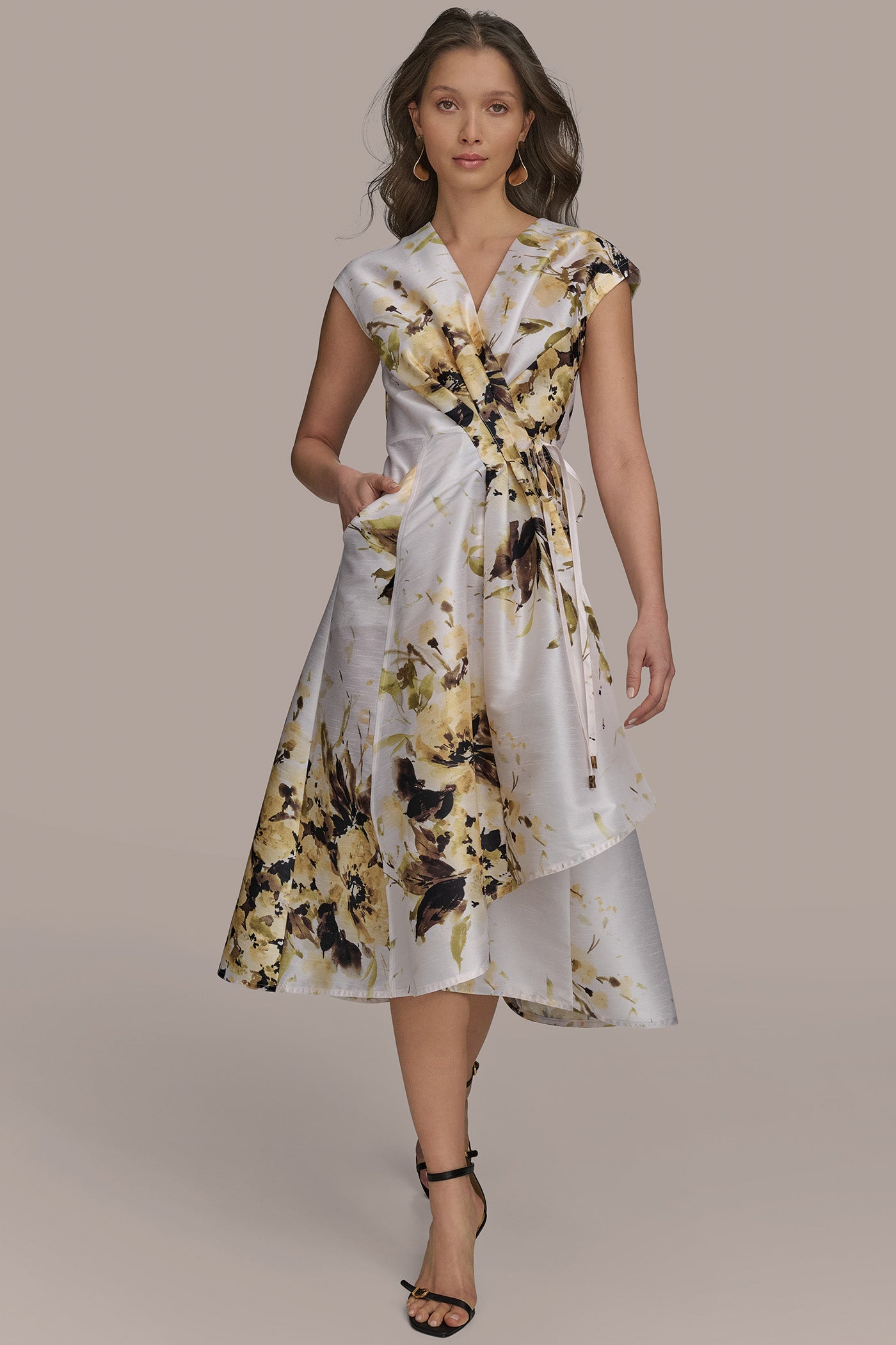 FLORAL FAUX WRAP FIT AND FLARE DRESS VIEW 7 FLORAL FAUX WRAP FIT AND FLARE DRESS VIEW 7