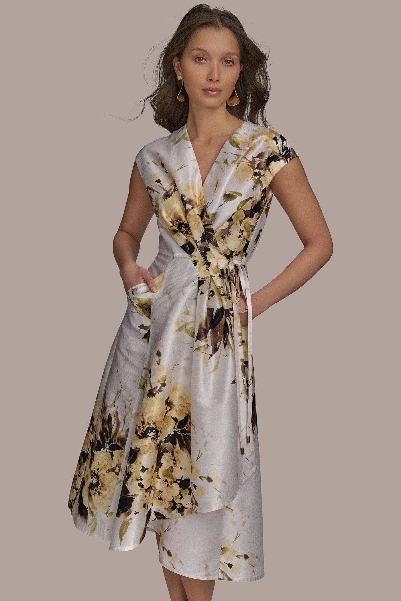 FLORAL FAUX WRAP FIT AND FLARE DRESS VIEW 8 FLORAL FAUX WRAP FIT AND FLARE DRESS VIEW 8