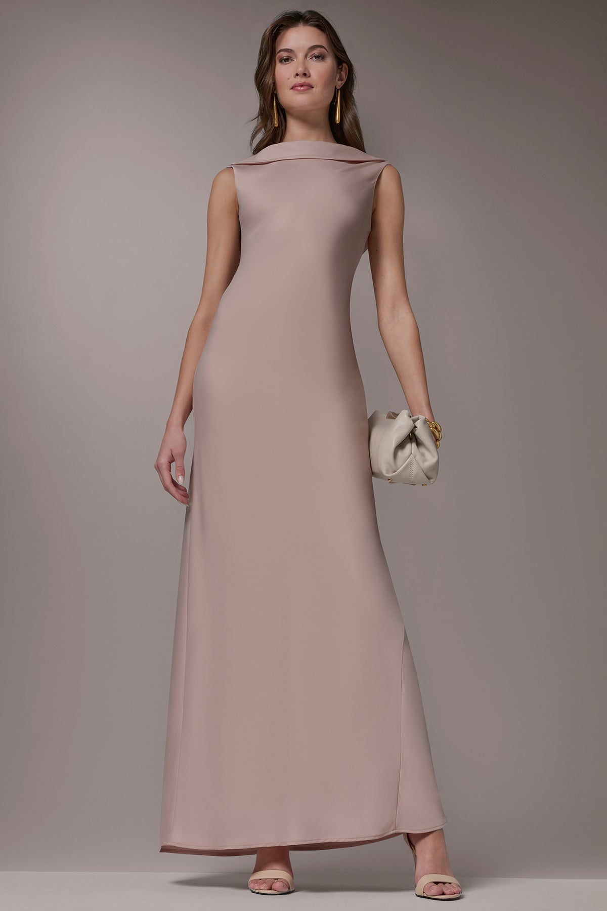 Donna Karan Women's Satin Ruffle Back Gown in Snow Petal