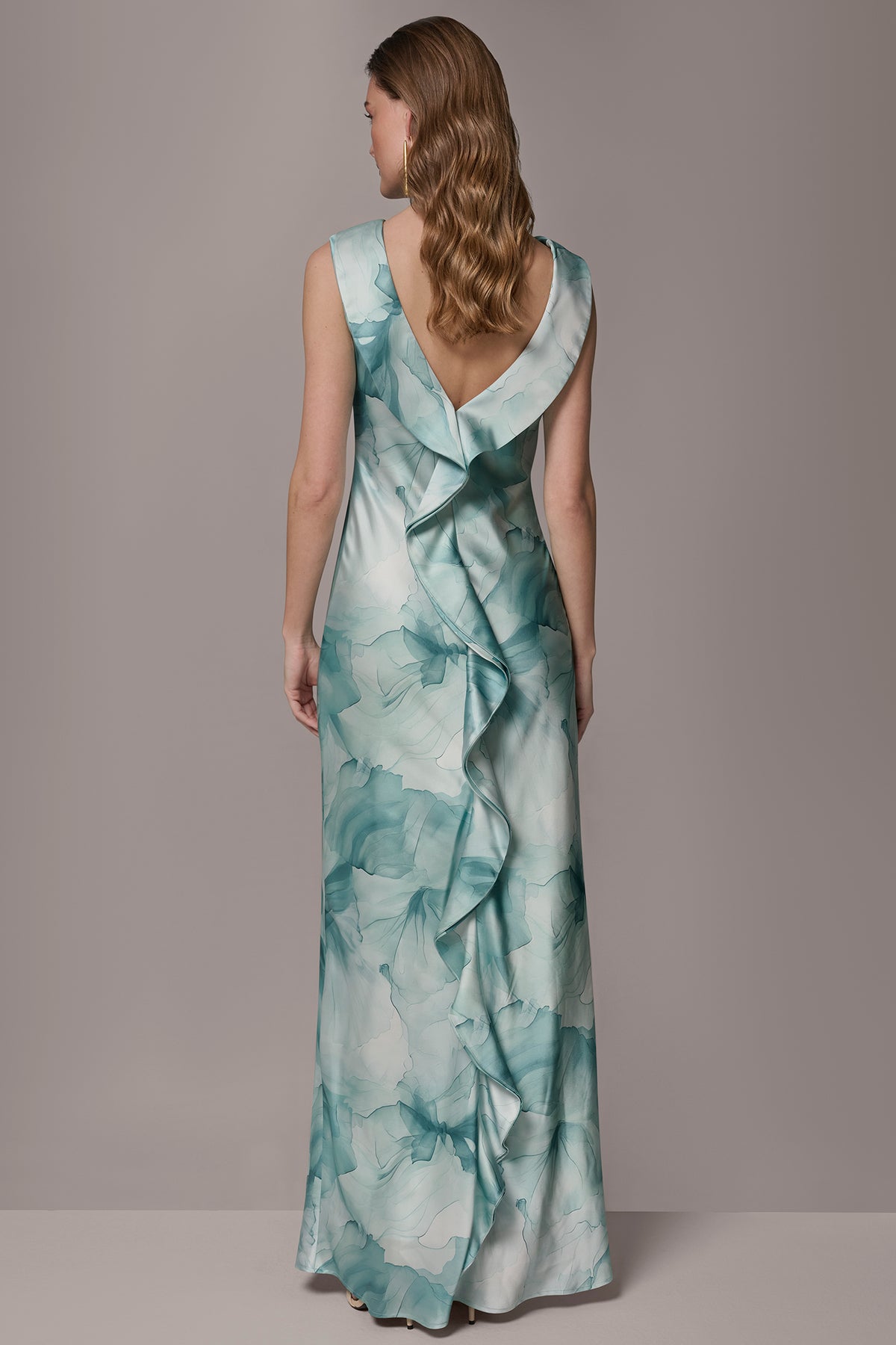 azazie dusty rose bridesmaid dress Donna Karan Women's Charmeuse Floral Ruffle Gown in Waterlily Multi