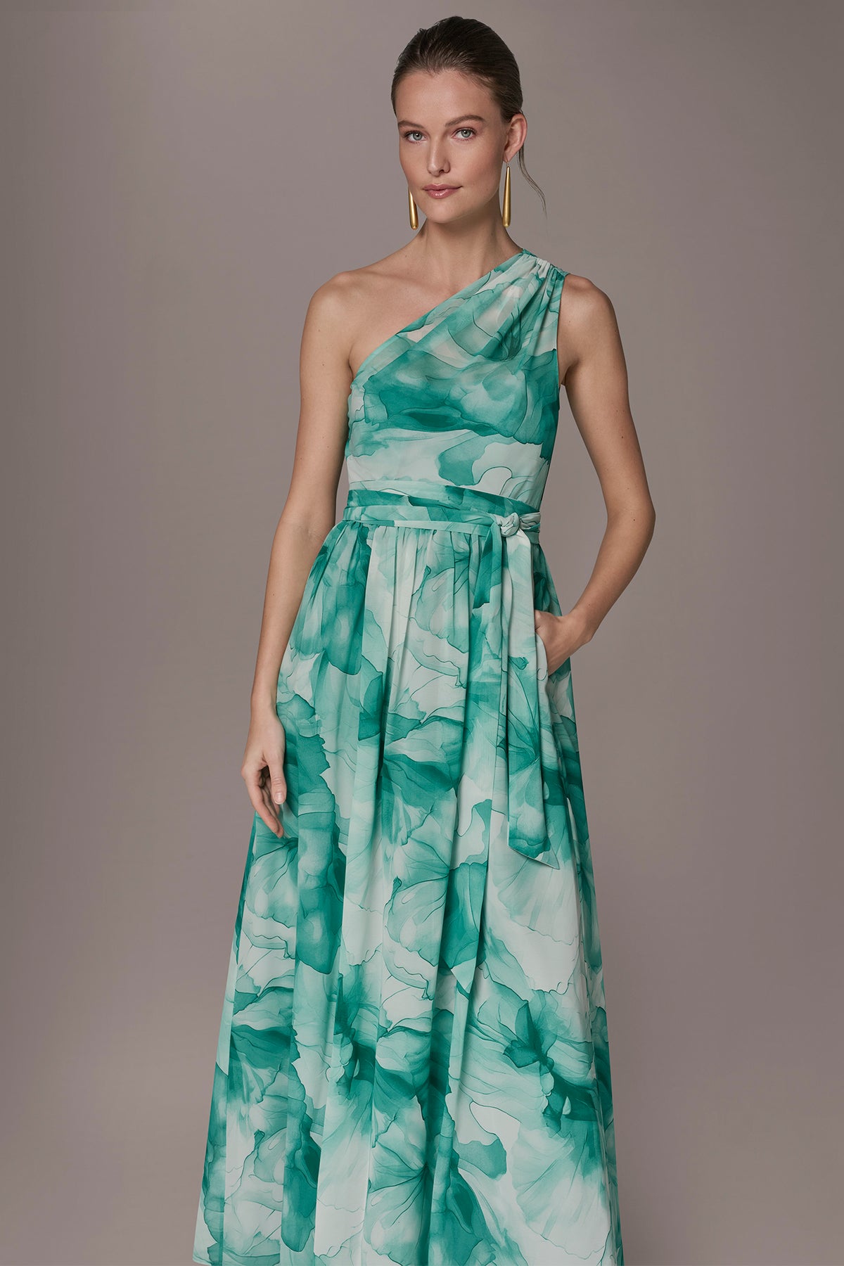 Chiffon Floral One Shoulder Gown | Gown