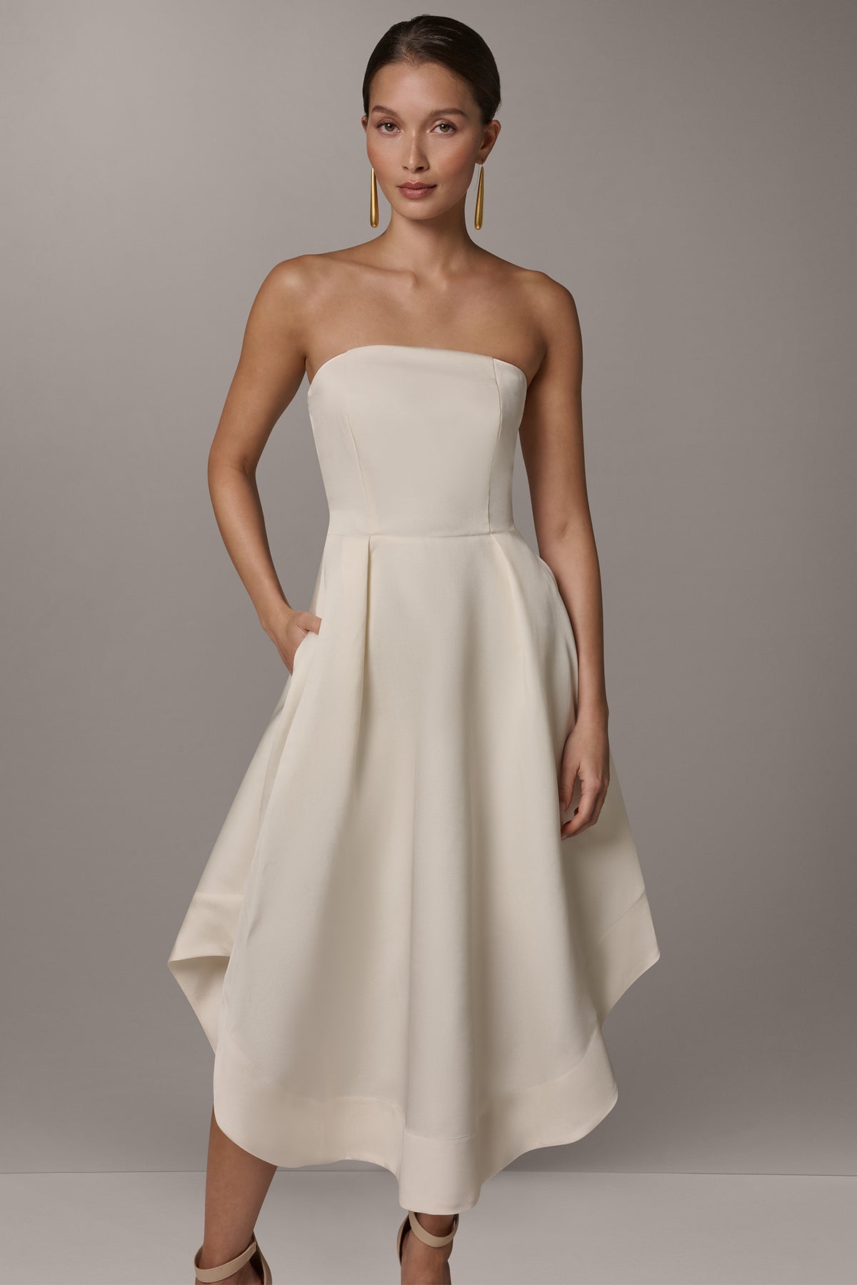 strapless midi cocktail dress Donna Karan Women's Fit & Flare - Cream Production Time:25 Days Embroidered 3/4 Sleeve Dress, colourway-charming The intricate floral lace
