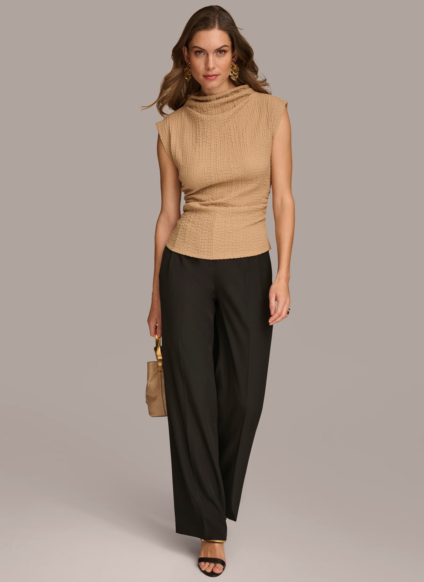 TEXTURED MOCKNECK TOP WITH RUCHING VIEW 4 TEXTURED MOCKNECK TOP WITH RUCHING VIEW 4