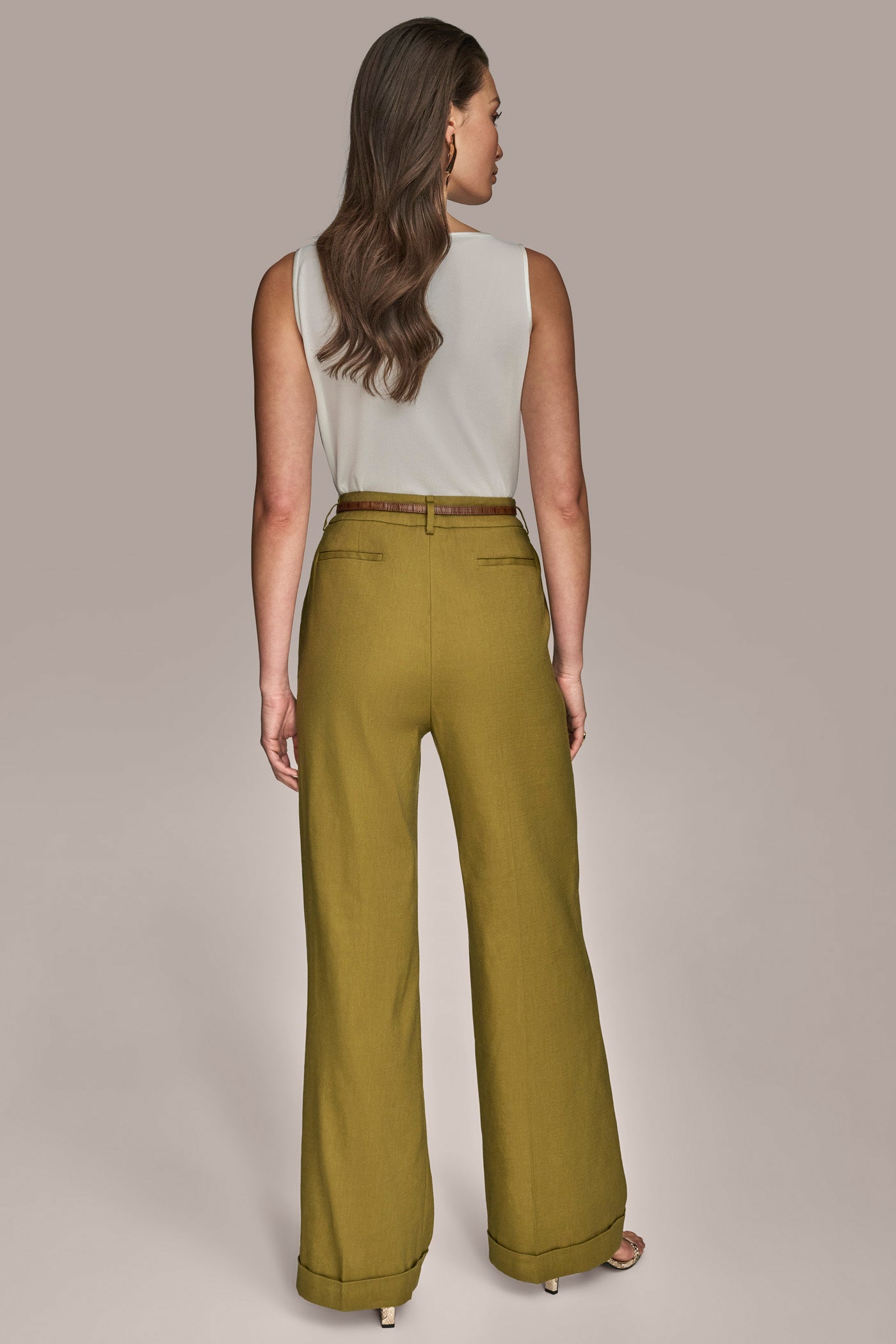 LINEN FULL LENGTH WIDE LEG PANT WITH BELT VIEW 4 | Suits and Separates LINEN FULL LENGTH WIDE LEG PANT WITH BELT VIEW 4 | Suits and Separates