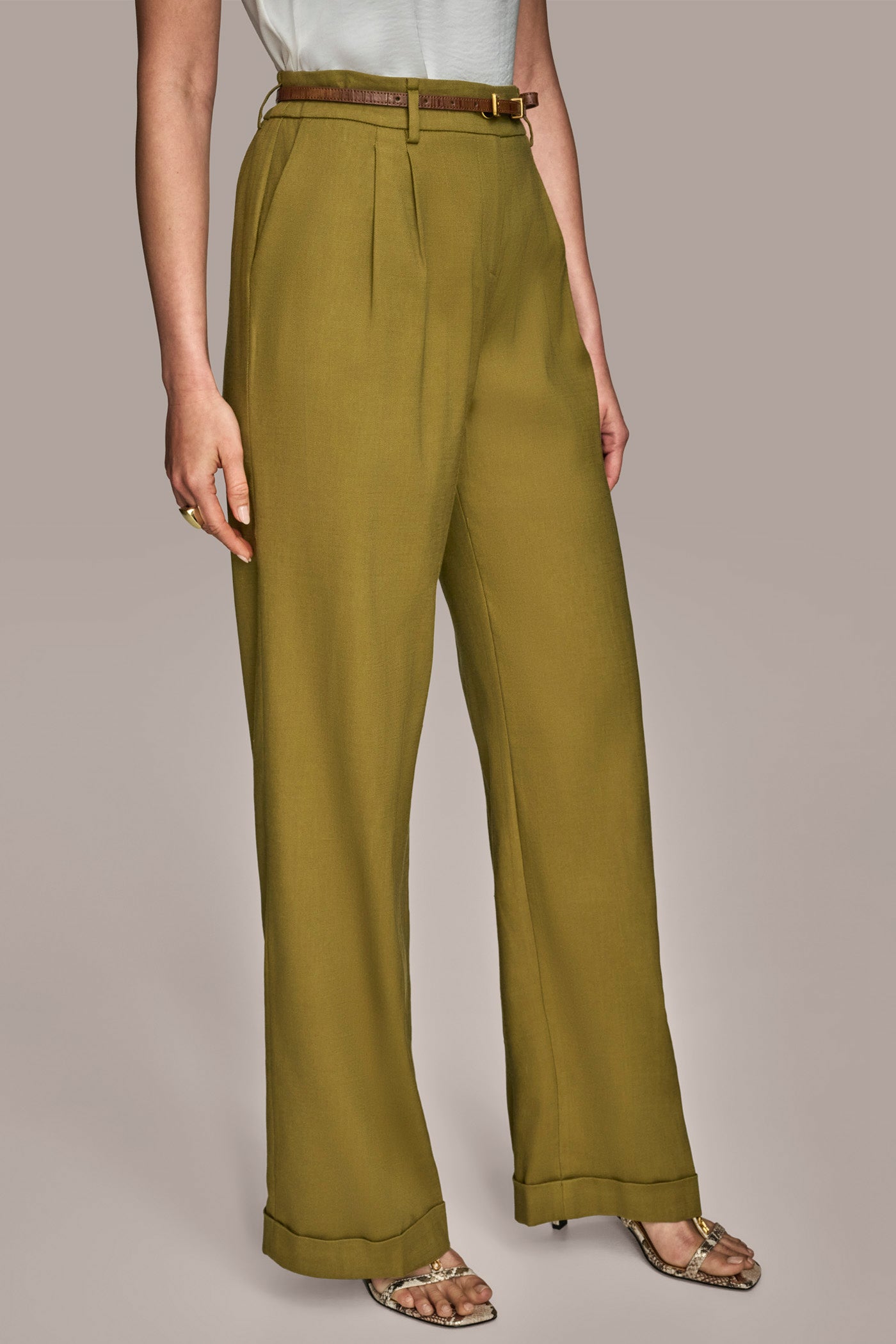 LINEN FULL LENGTH WIDE LEG PANT WITH BELT VIEW 3 | Suits and Separates LINEN FULL LENGTH WIDE LEG PANT WITH BELT VIEW 3 | Suits and Separates
