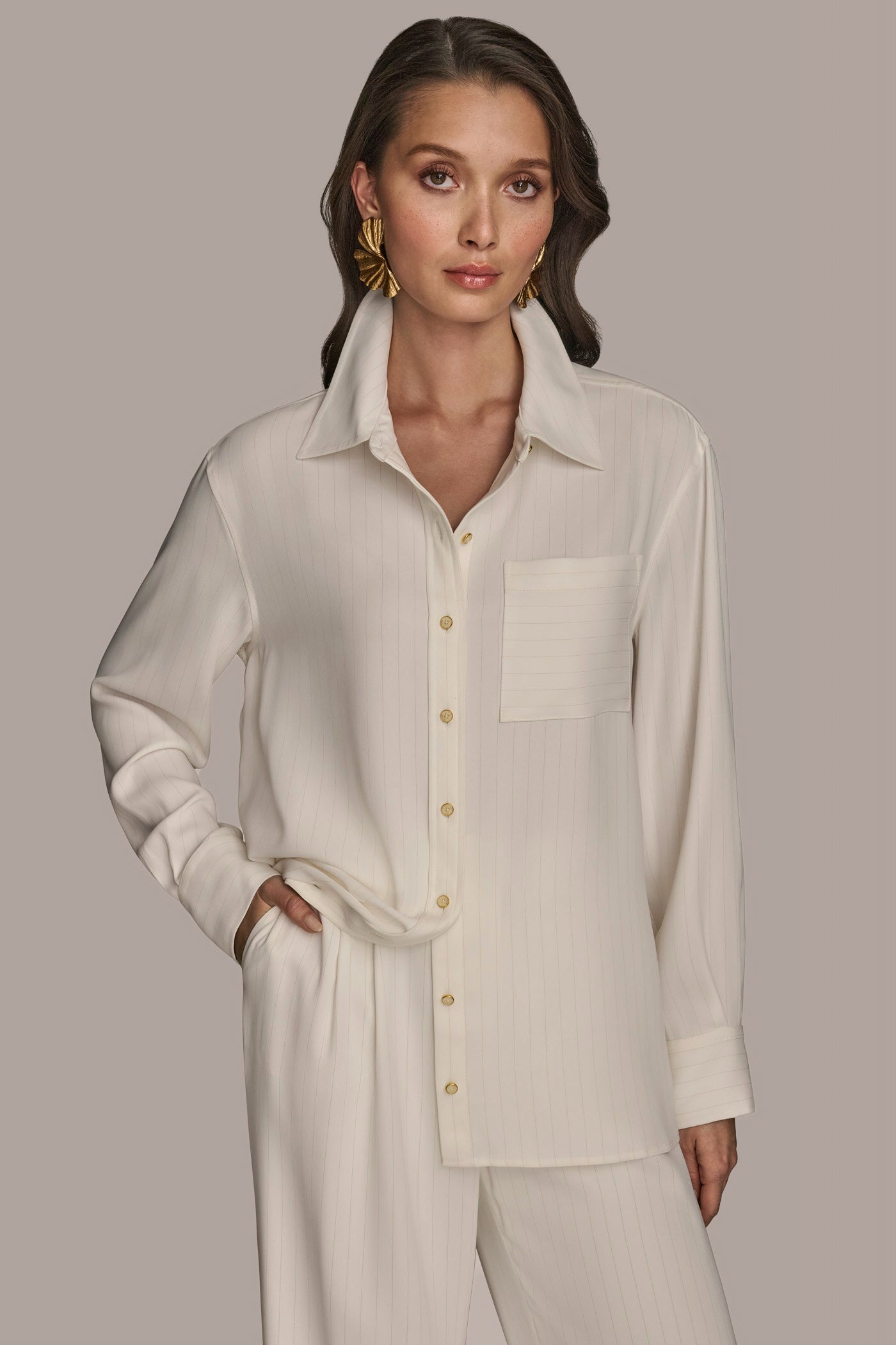PINSTRIPE BLOUSE | View 1 | Matching Sets PINSTRIPE BLOUSE | View 1 | Matching Sets