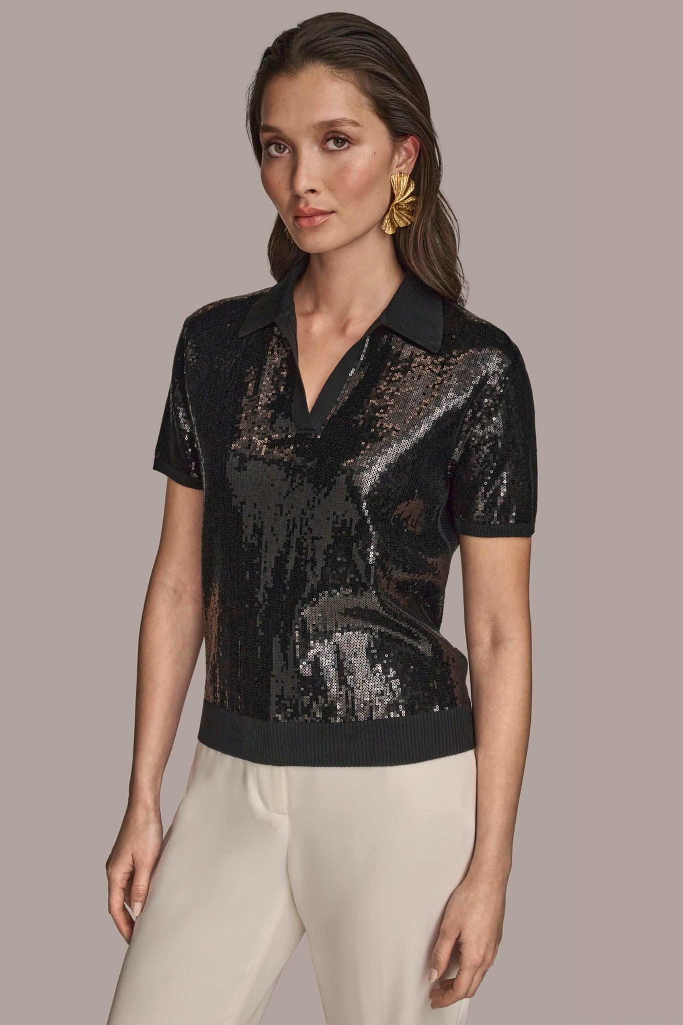 SEQUINED LINEN-BLEND POLO | View 1 | Clothing SEQUINED LINEN-BLEND POLO | View 1 | Clothing