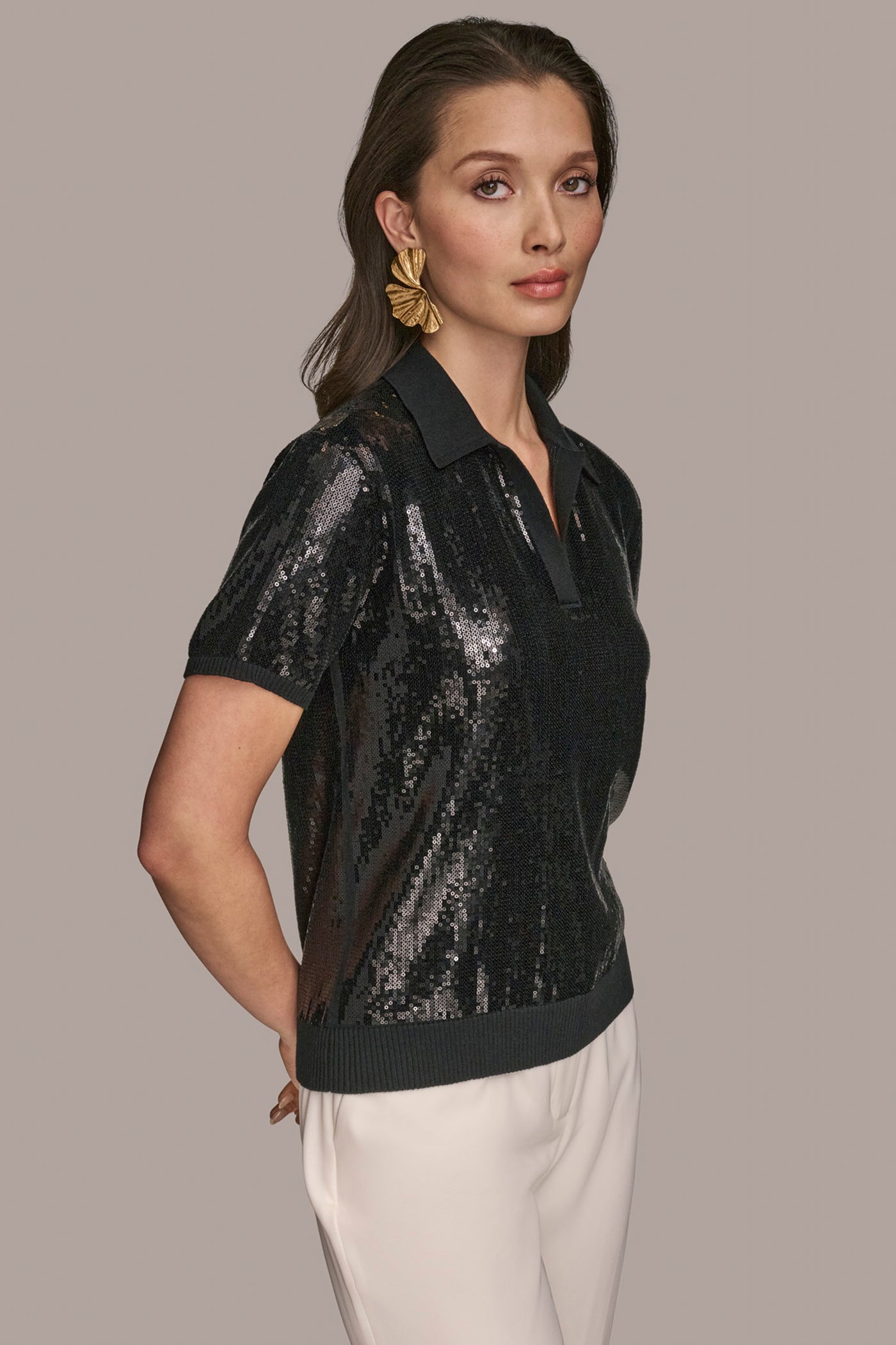 SEQUINED LINEN-BLEND POLO VIEW 3 | Clothing SEQUINED LINEN-BLEND POLO VIEW 3 | Clothing