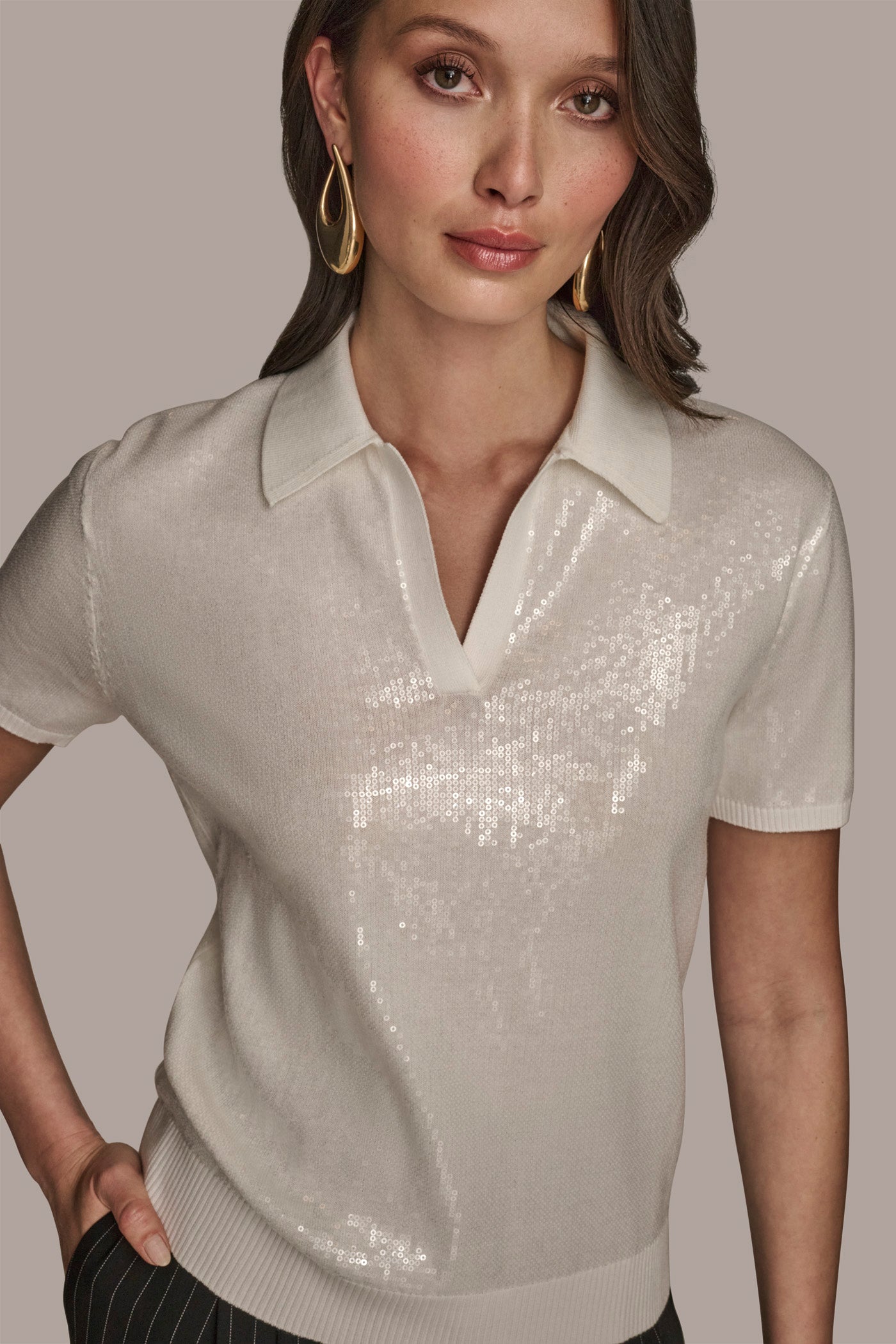 SEQUINED LINEN-BLEND POLO VIEW 5 | Clothing SEQUINED LINEN-BLEND POLO VIEW 5 | Clothing