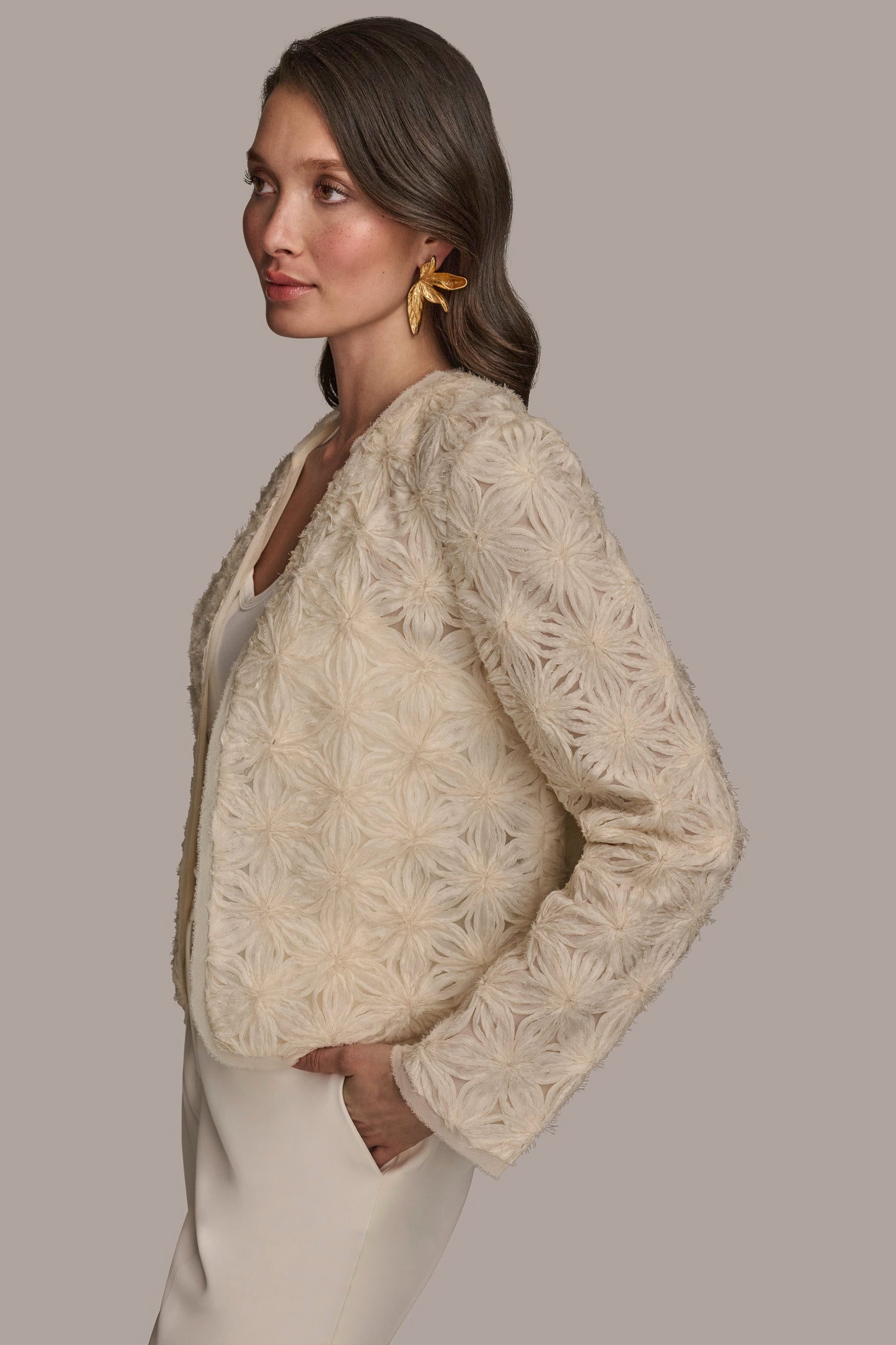 NOVELTY FLORAL OPEN FRONT JACKET VIEW 3 | Clothing NOVELTY FLORAL OPEN FRONT JACKET VIEW 3 | Clothing