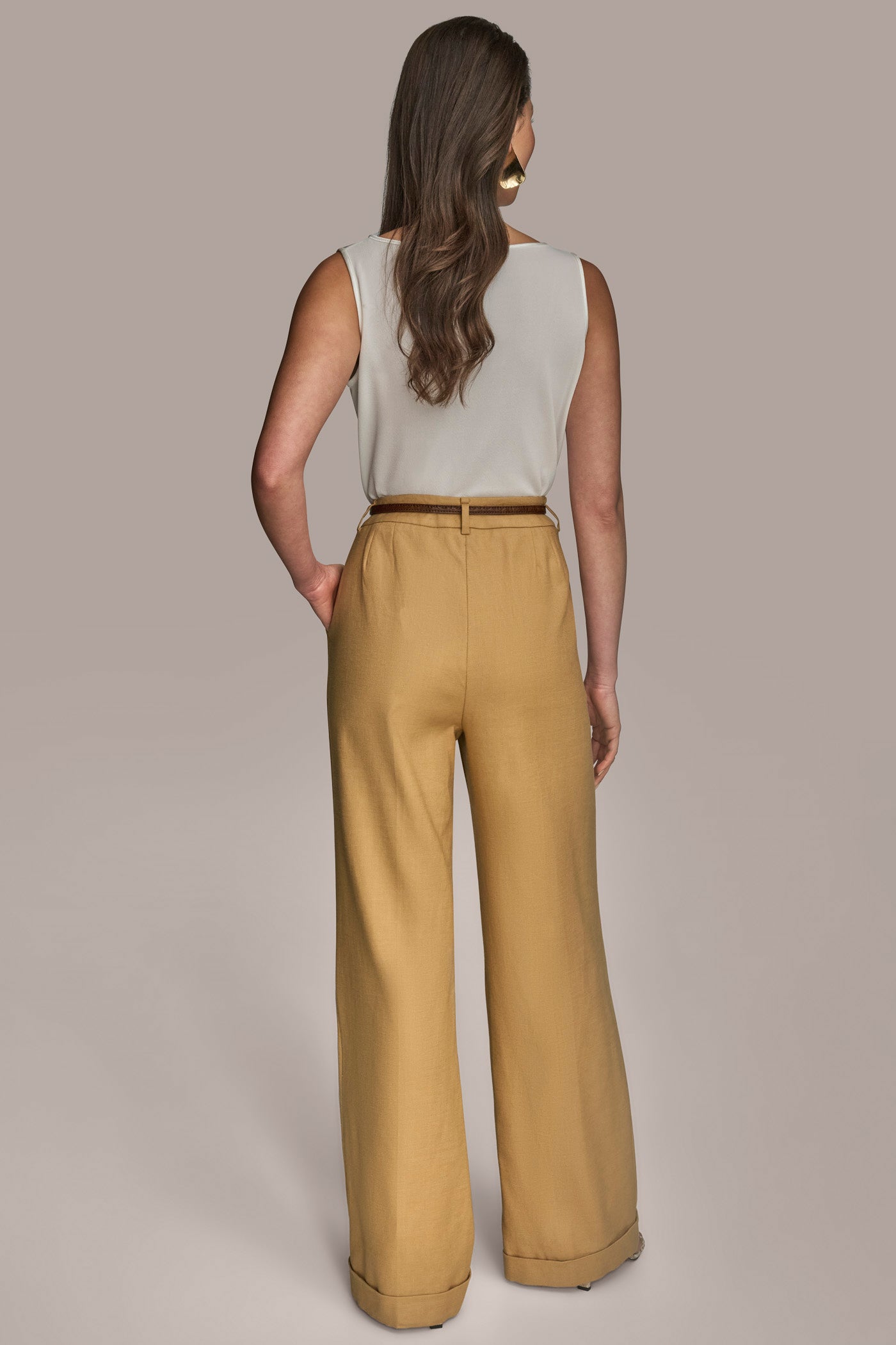 LINEN FULL LENGTH WIDE LEG PANT WITH BELT VIEW 4 | Suits and Separates LINEN FULL LENGTH WIDE LEG PANT WITH BELT VIEW 4 | Suits and Separates