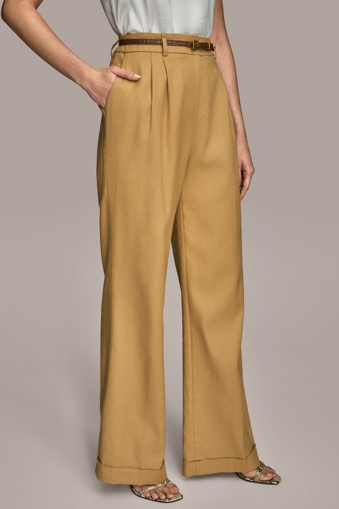 LINEN FULL LENGTH WIDE LEG PANT WITH BELT VIEW 3 | Suits and Separates LINEN FULL LENGTH WIDE LEG PANT WITH BELT VIEW 3 | Suits and Separates