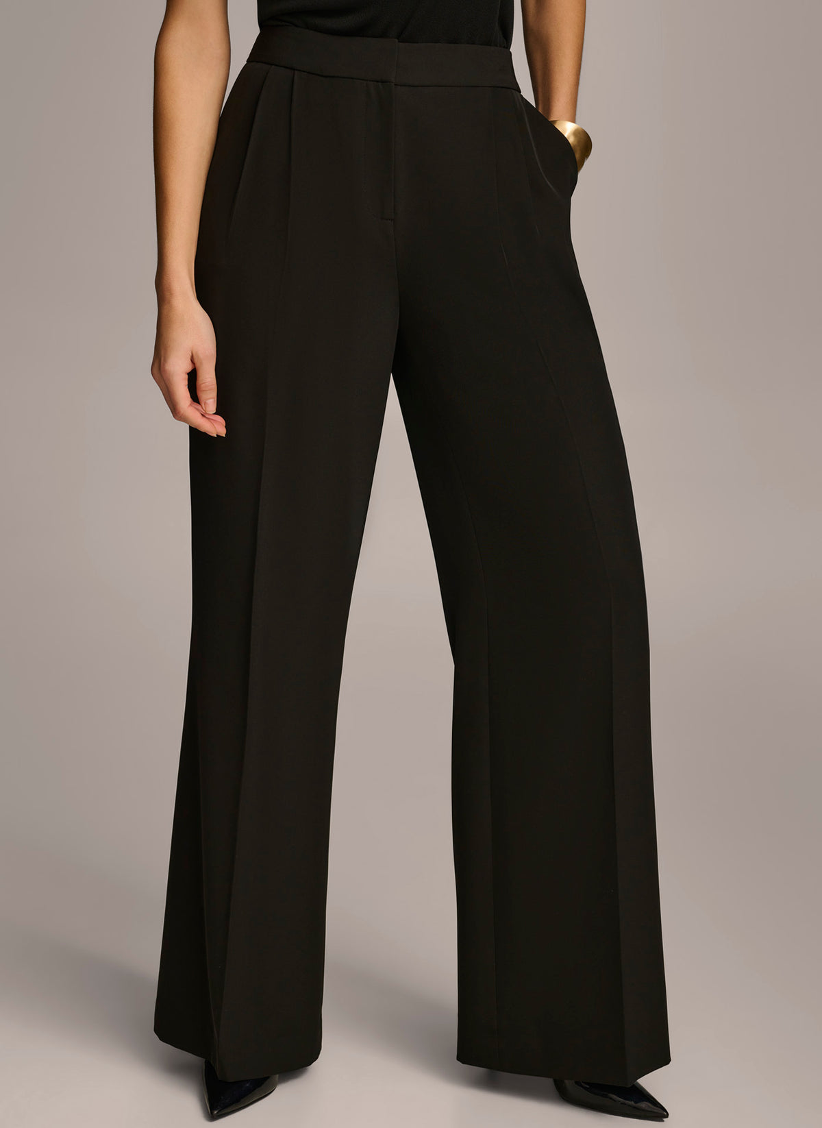 Donna Karan Women's Pleat Front Wide Leg Pants - Black Donna Karan Women's Pleat Front Wide Leg Pants - Black