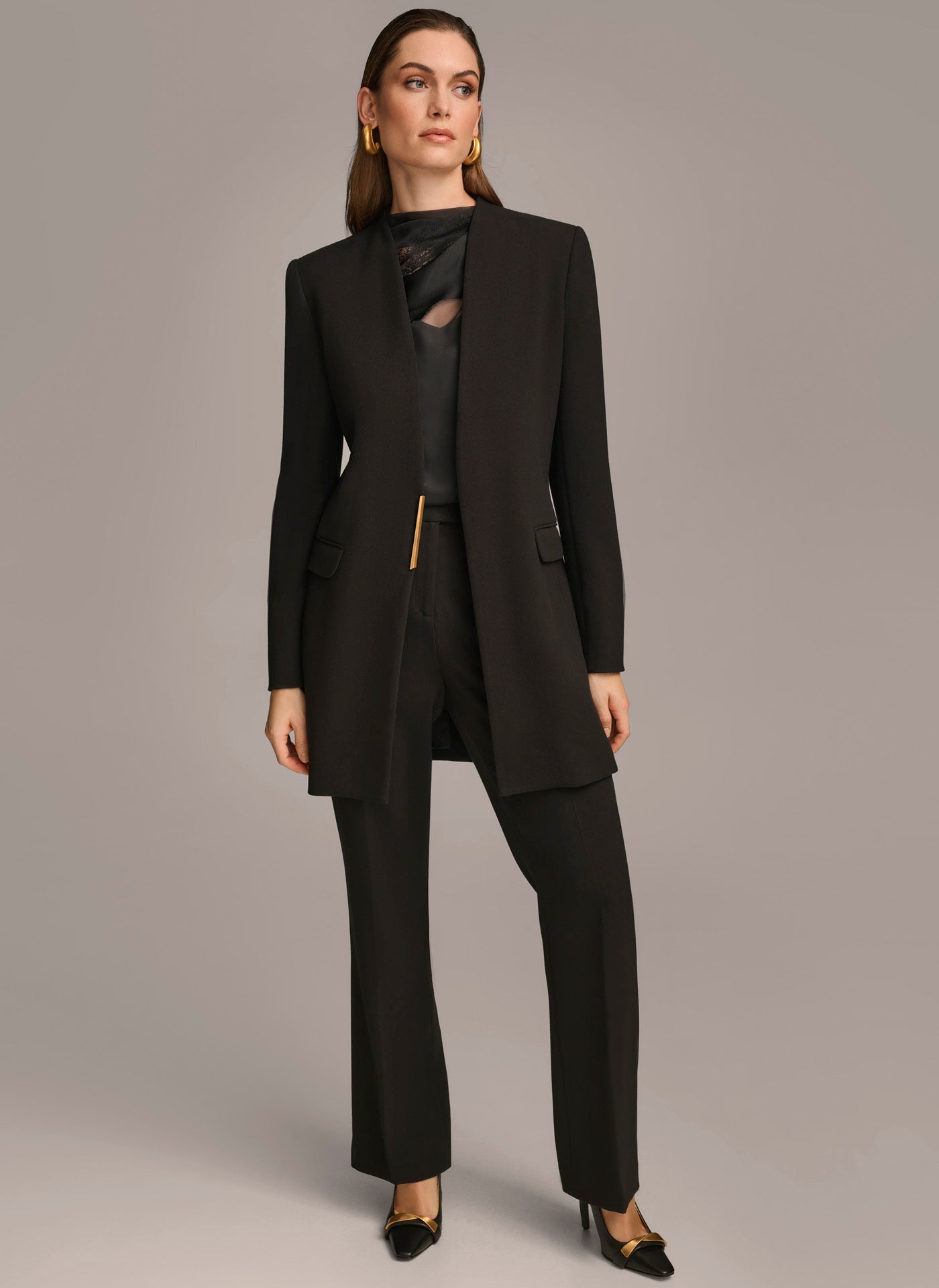ONE BUTTON COLLARLESS TOPPER VIEW 4 | Suits and Separates ONE BUTTON COLLARLESS TOPPER VIEW 4 | Suits and Separates