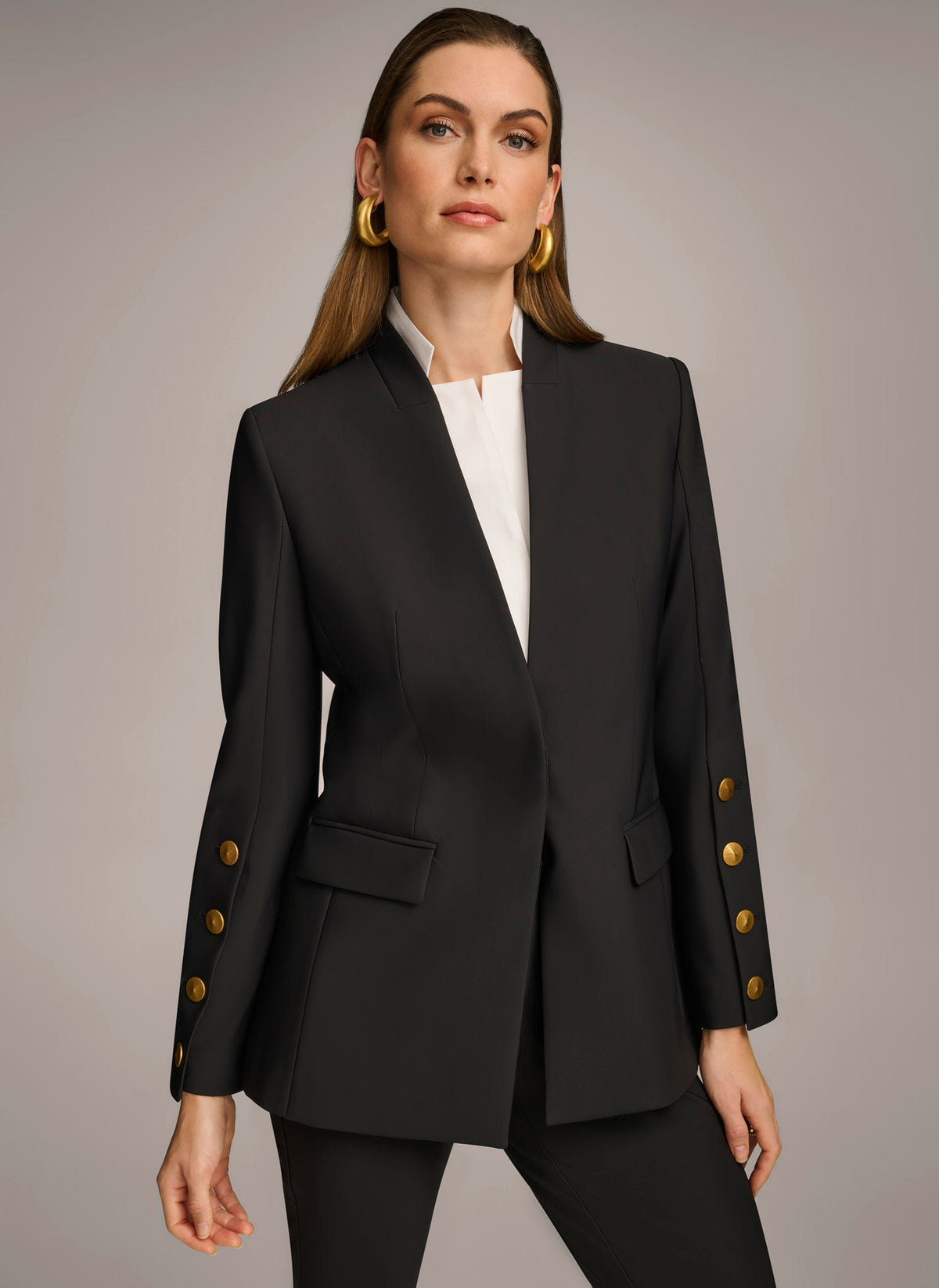 Donna Karan Women's Button-Sleeve Blazer, Regular & Petite - Black