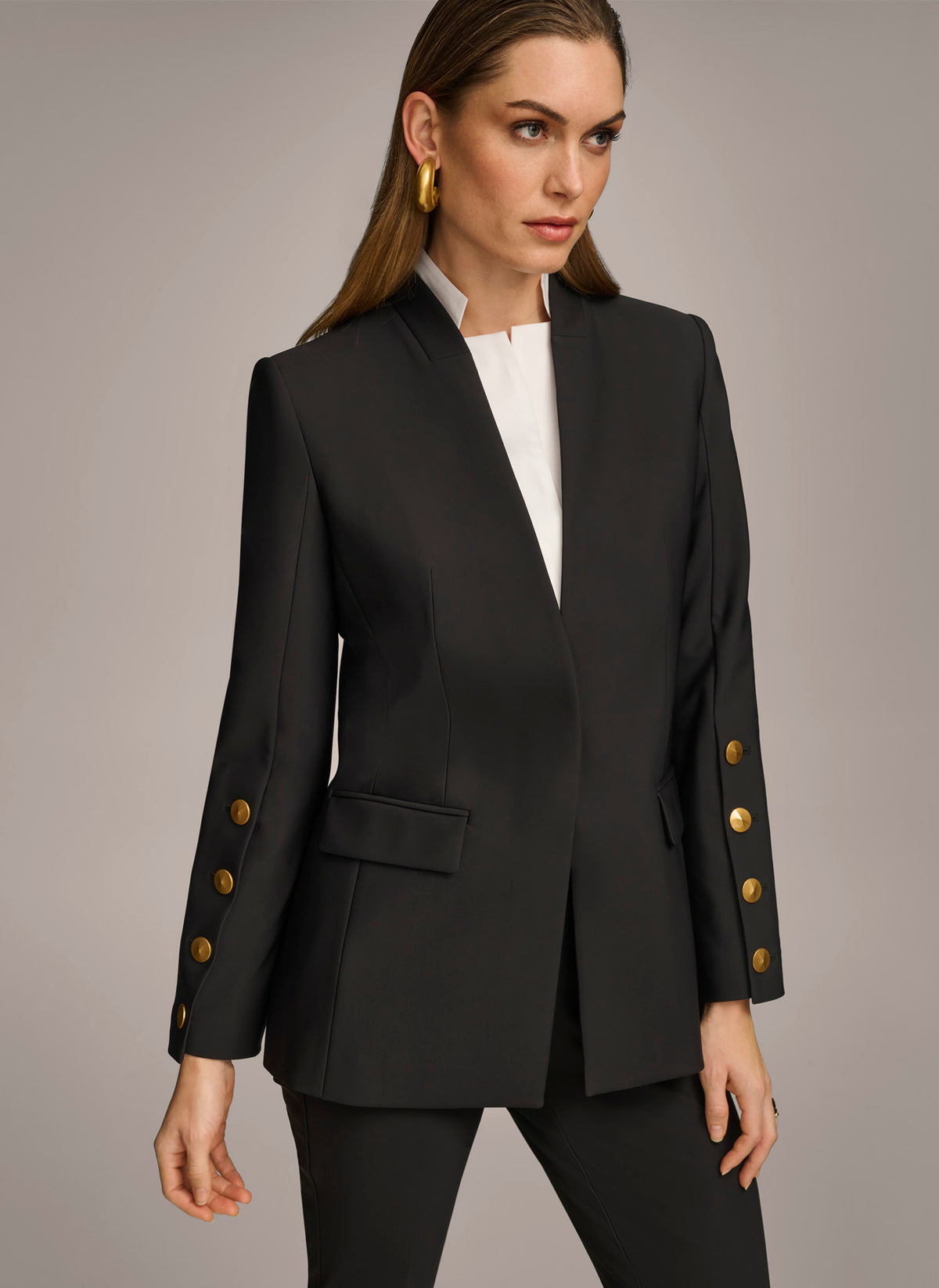 Donna Karan Women's Button Sleeve Blazer, Regular & Petite - Black