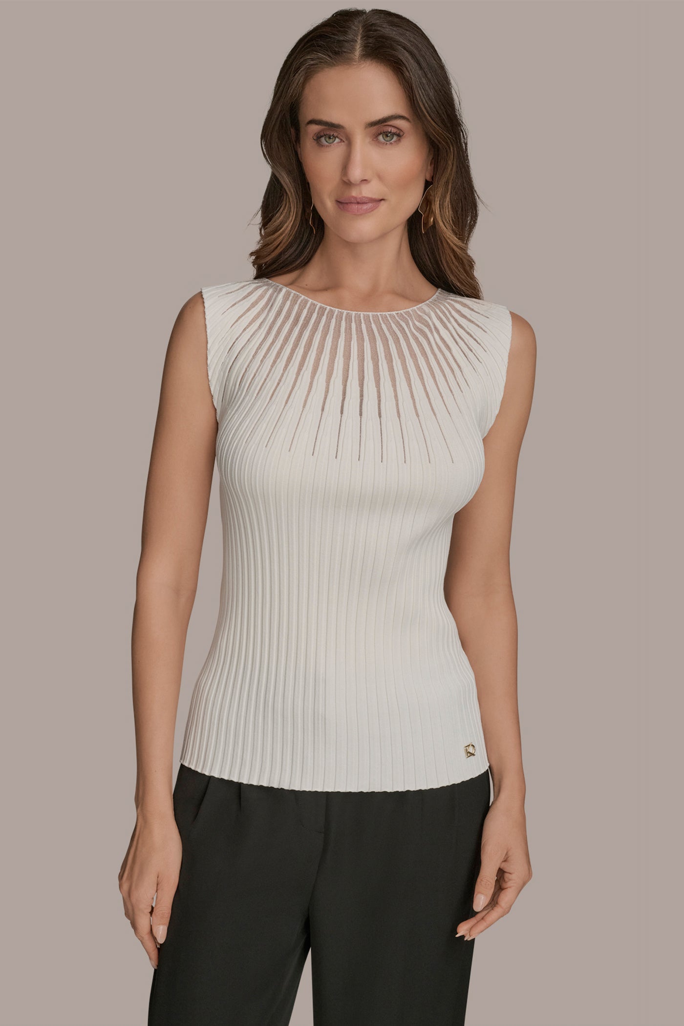 SLEEVELESS RIBBED BURNOUT SWEATER | View 1 | Tops SLEEVELESS RIBBED BURNOUT SWEATER | View 1 | Tops