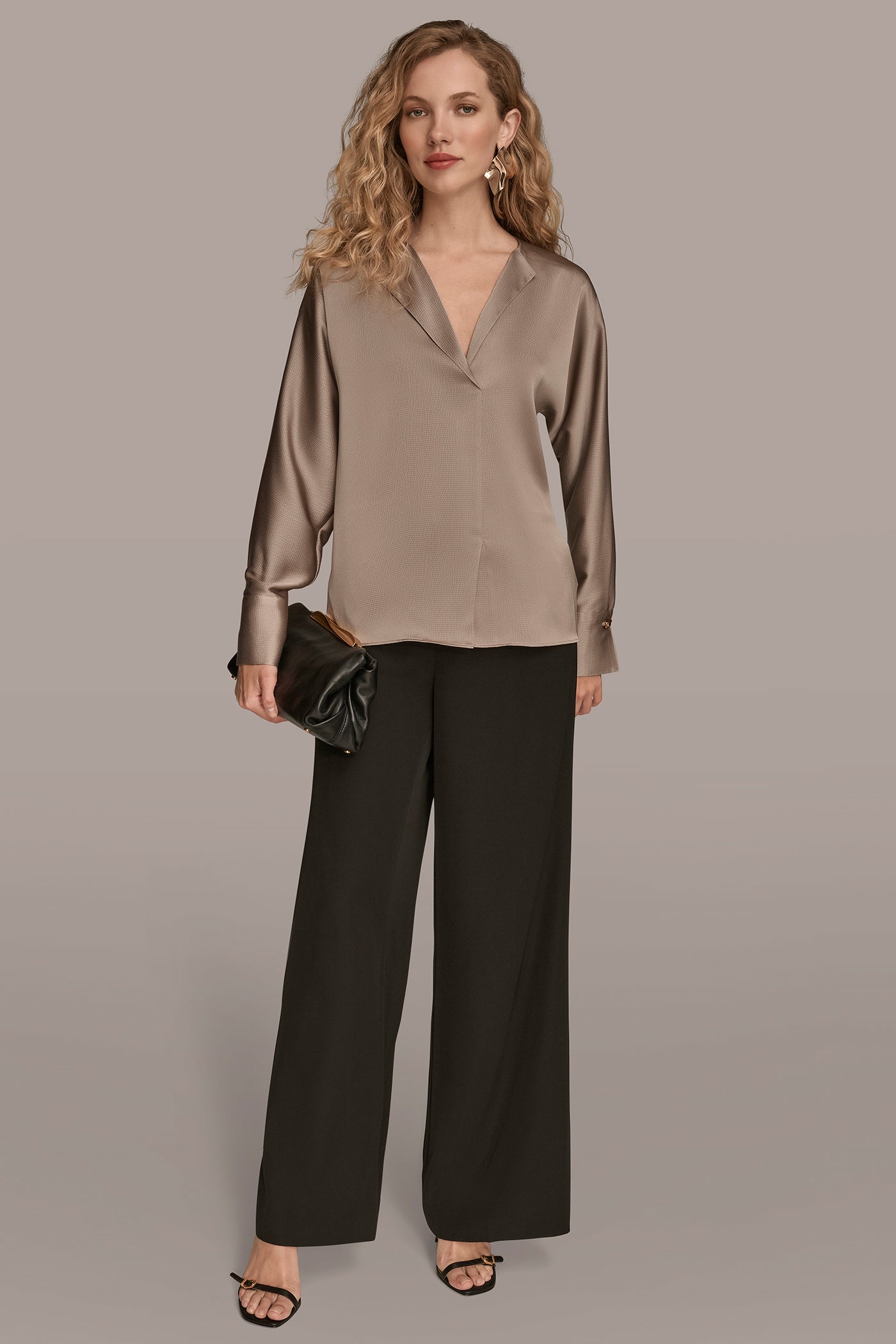 HAMMERED SATIN LONG SLEEVE V-NECK TOP VIEW 7 | Clothing HAMMERED SATIN LONG SLEEVE V-NECK TOP VIEW 7 | Clothing