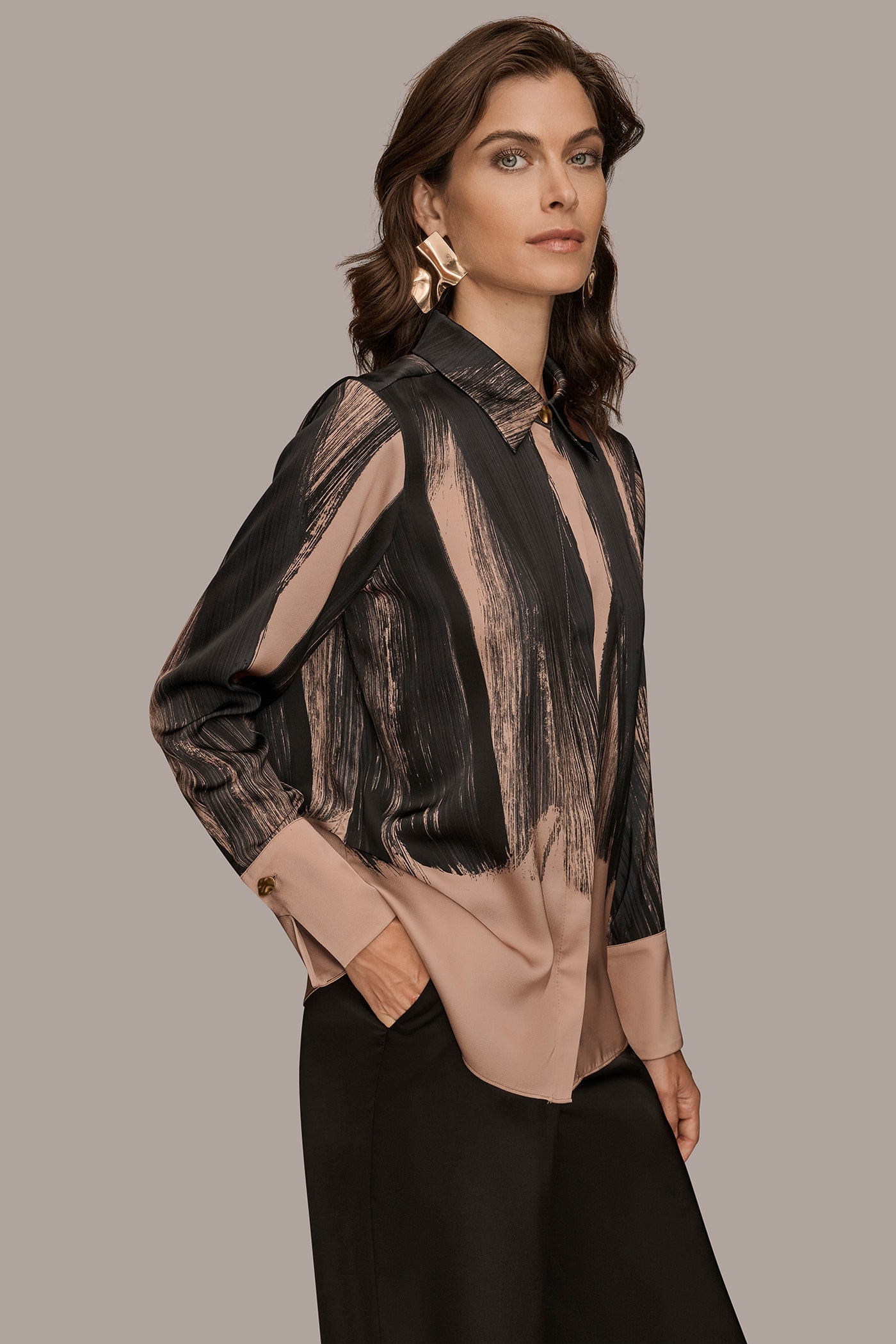 SATIN LONG SLEEVE PRINTED BLOUSE VIEW 3 SATIN LONG SLEEVE PRINTED BLOUSE VIEW 3