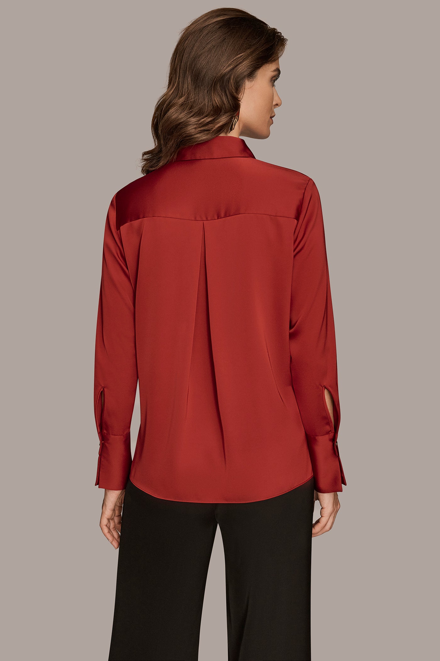 SOLID SATIN BUTTON DOWN BLOUSE | View 2 | Suits and Separates SOLID SATIN BUTTON DOWN BLOUSE | View 2 | Suits and Separates
