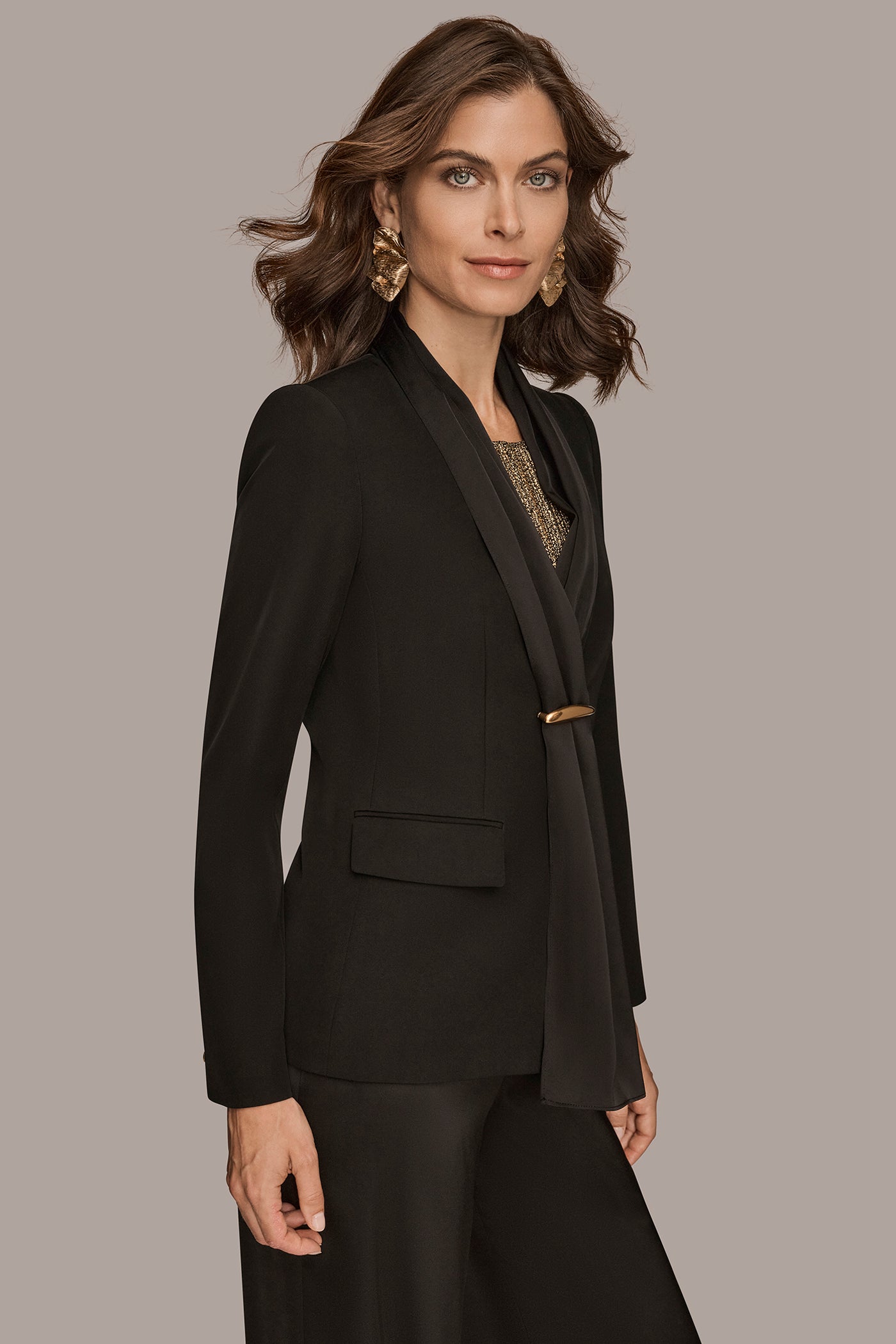 MIXED MEDIA ONE BUTTON COLLARLESS JACKET VIEW 3 | Blazers & Vests MIXED MEDIA ONE BUTTON COLLARLESS JACKET VIEW 3 | Blazers & Vests